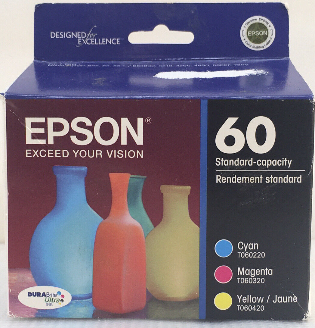 Epson 60 Standard Ink Cartridges Color Set Of 3 Cyan, Magenta ,Yellow Exp 7/2013