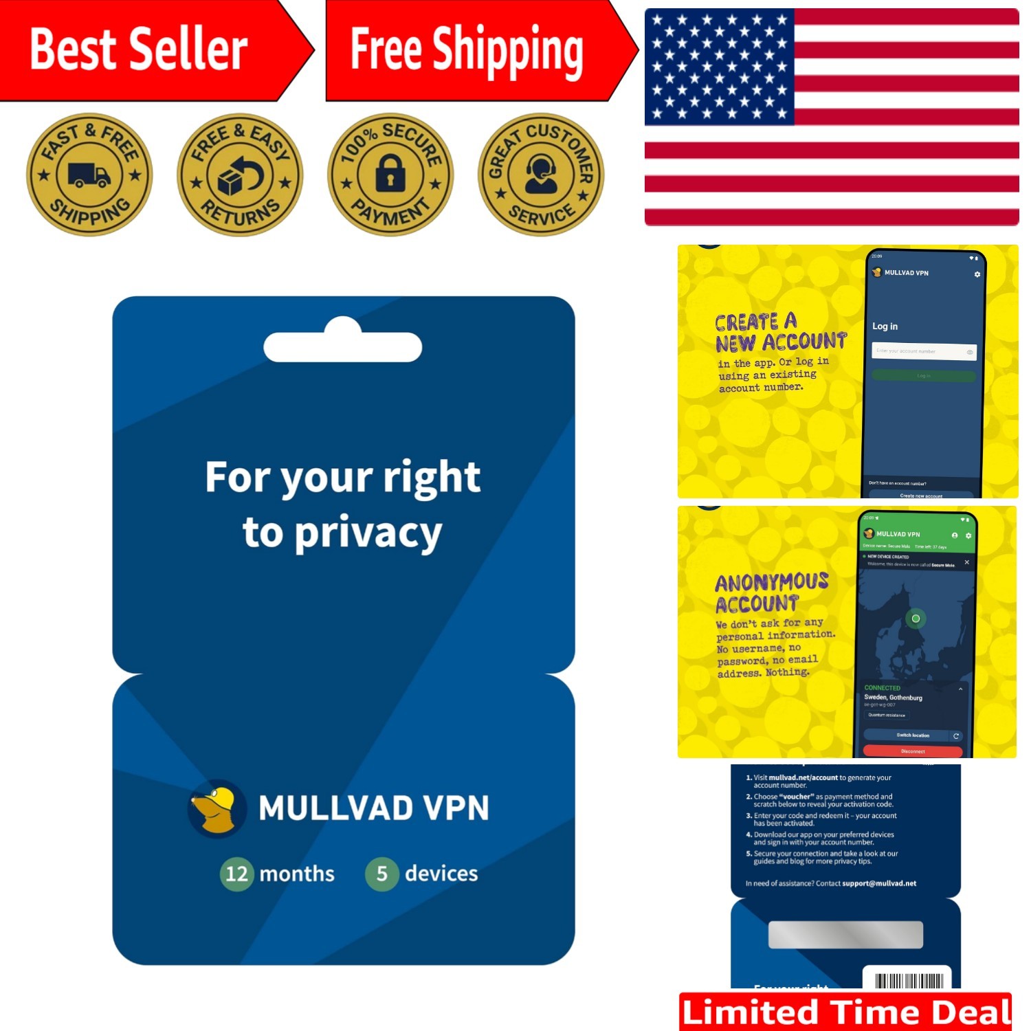 Privacy Protection VPN - 12  for 5 Devices, Easy Setup & Secure Browsing