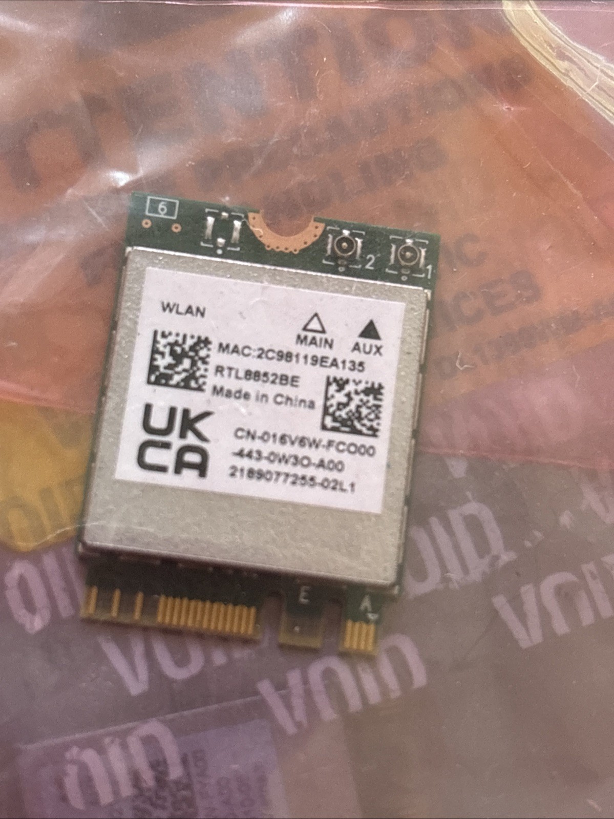 RTL8852BE NGFF M.2 KEY A+E 2230 802.11AC/AX WIFI 6 016v6w 16v6w W118