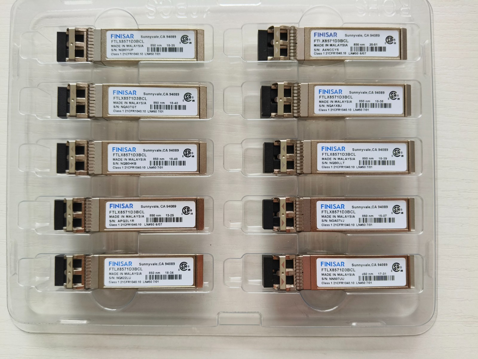Finisar FTLX8571D3BCL SFP+SR/SW 10Gb/s 850nm Multimode SFP+ Lot of 10pcs
