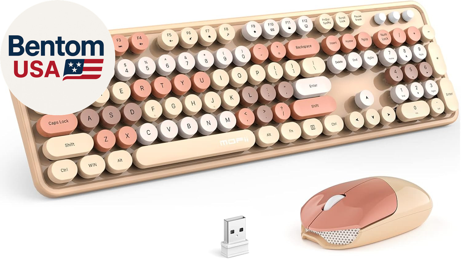 Wireless Keyboard and Mouse Combo,2.4Ghz Retro Full-Size Keyboard with Number Pa