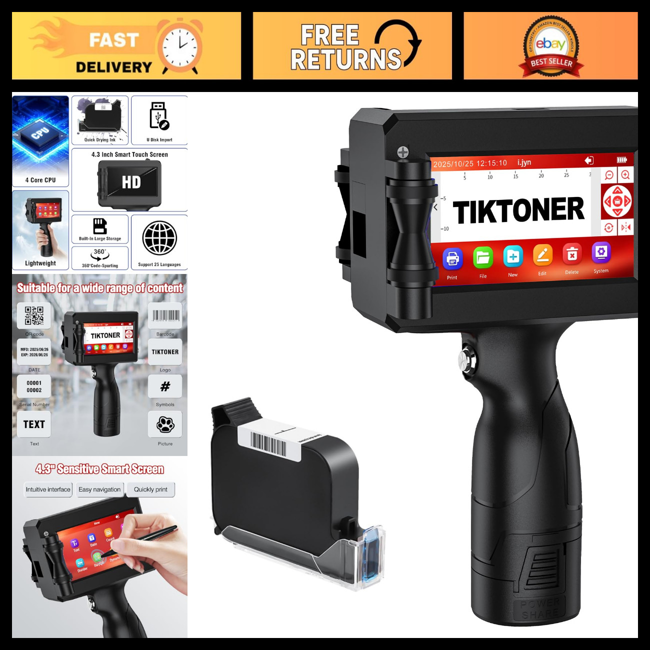 Handheld Inkjet Printer Gun for Batch Code, Date & Lot Number Printing - 42ml In