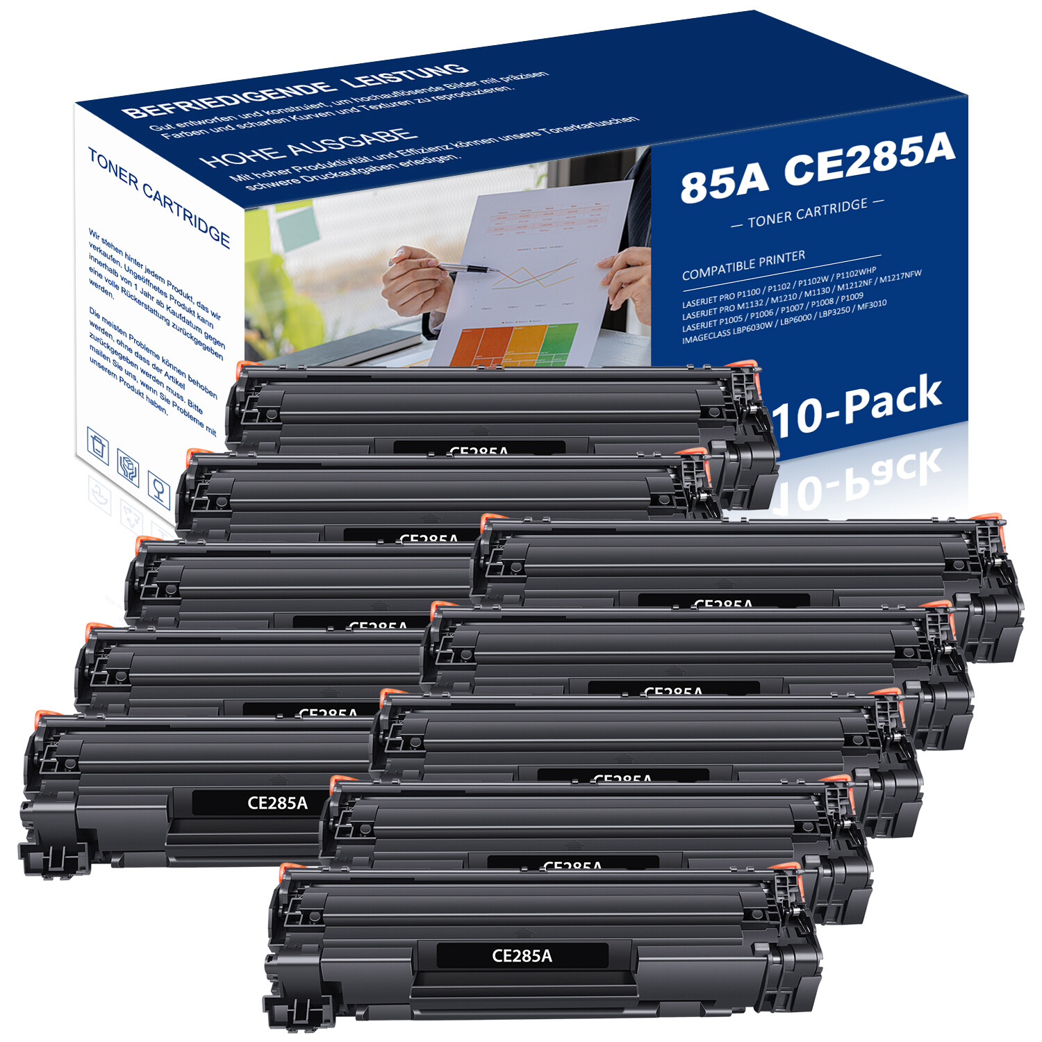 10 PACK Black CE285A 85A Toner for HP LaserJet Pro P1102 P1102w P1109w printer