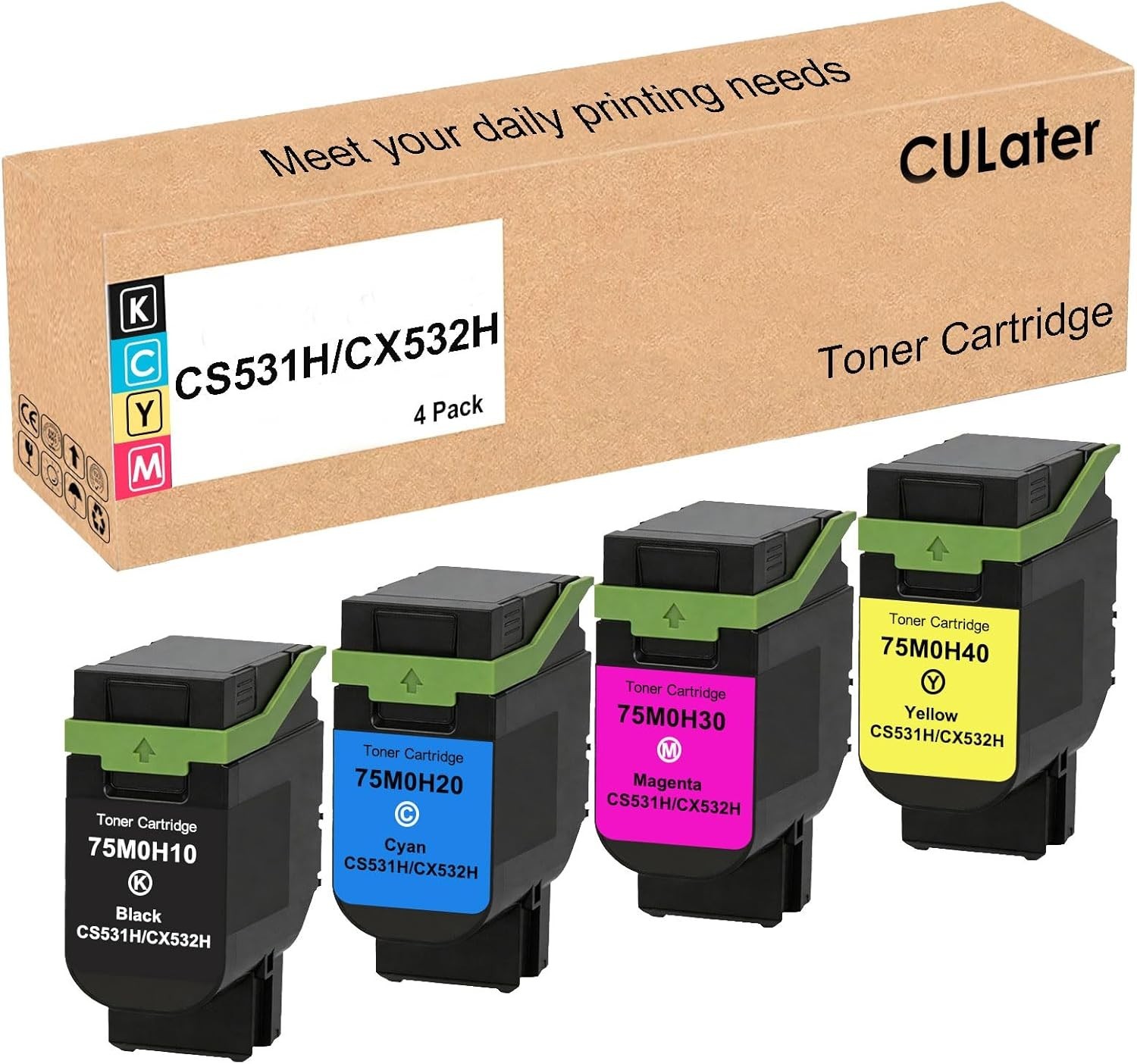4PK CS531H CX532H High Yield Toner Cartridge Compatible forCS531 CX532 CS632