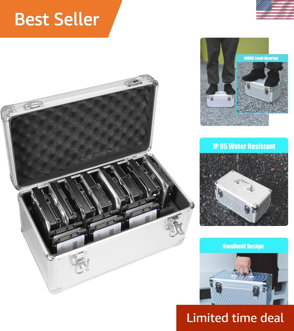 Protective 14-Slot Hard Drive Storage Box -  Water Resistant & Portable