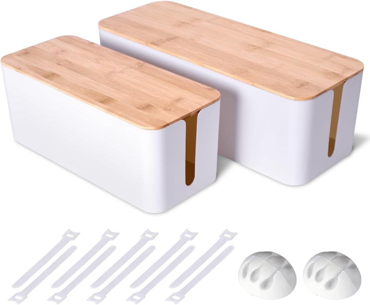 Cable Management Box 2 Pack Cord Organizer Cover Hide Power Strip Wires White