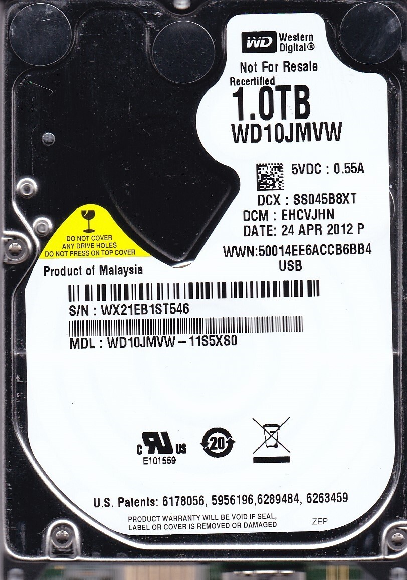 WD10JMVW-11S5XS0 dcm: EHCVJHN sn: WX21EB APR / 2012 1TB USB 3.0 WESTERN DIGITAL