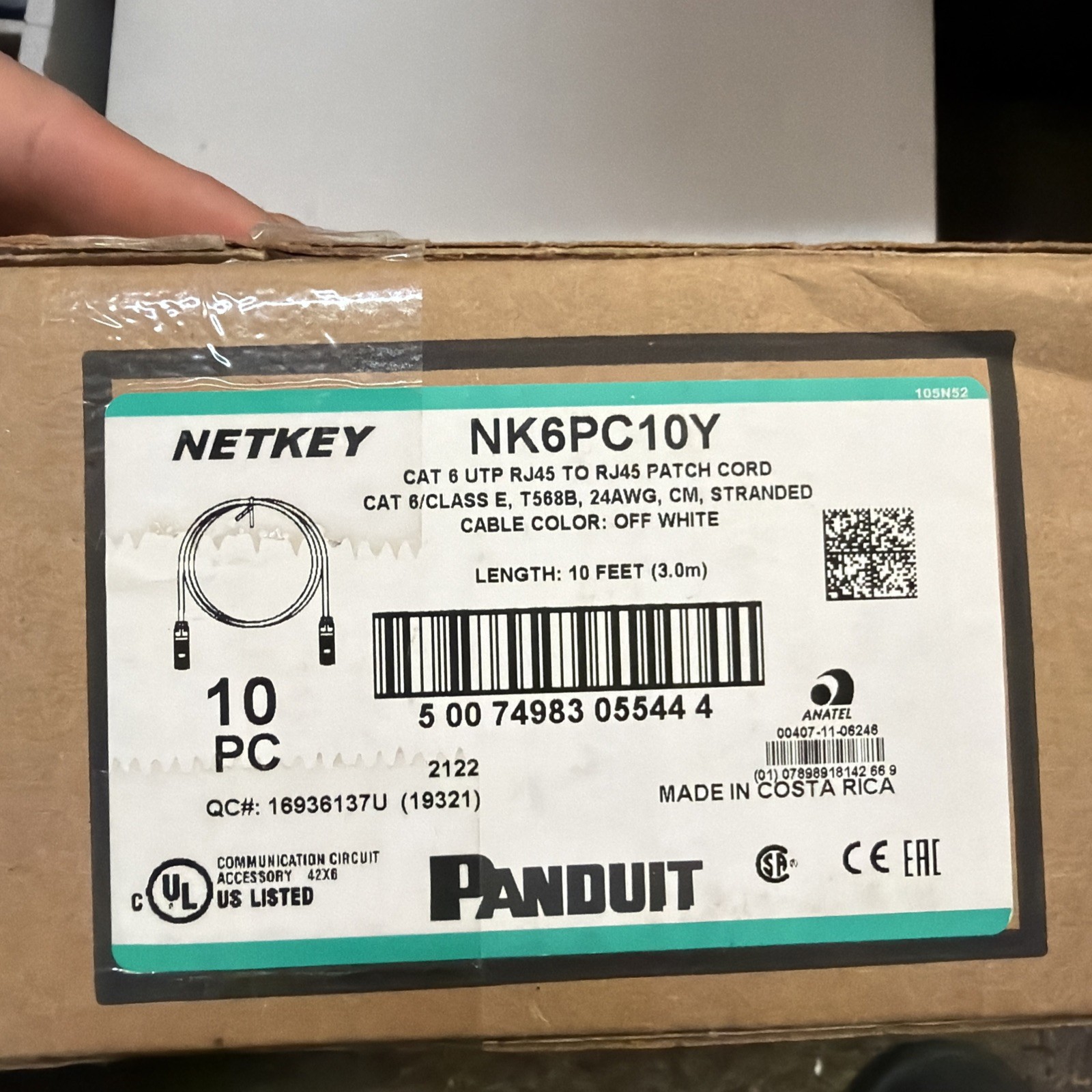 NEW 10 Pack Panduit NK6PC10Y Cat 6 UTP RJ45 10’ Off White Patch Cord T568B
