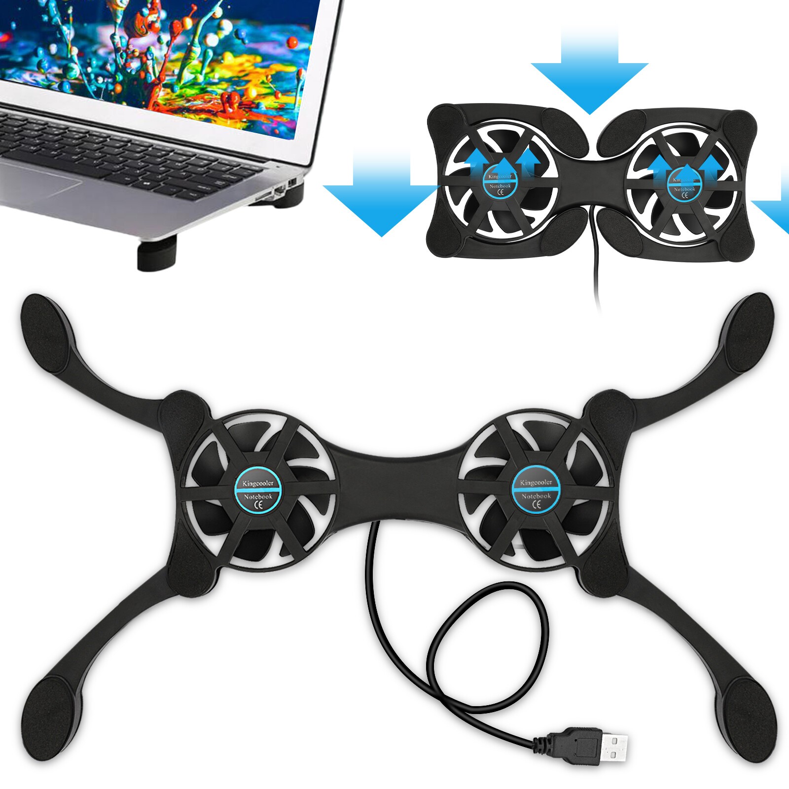 Foldable Low Noise USB Powered 2 Fans Cooling Pad Slim Cooler Laptop Base Stand