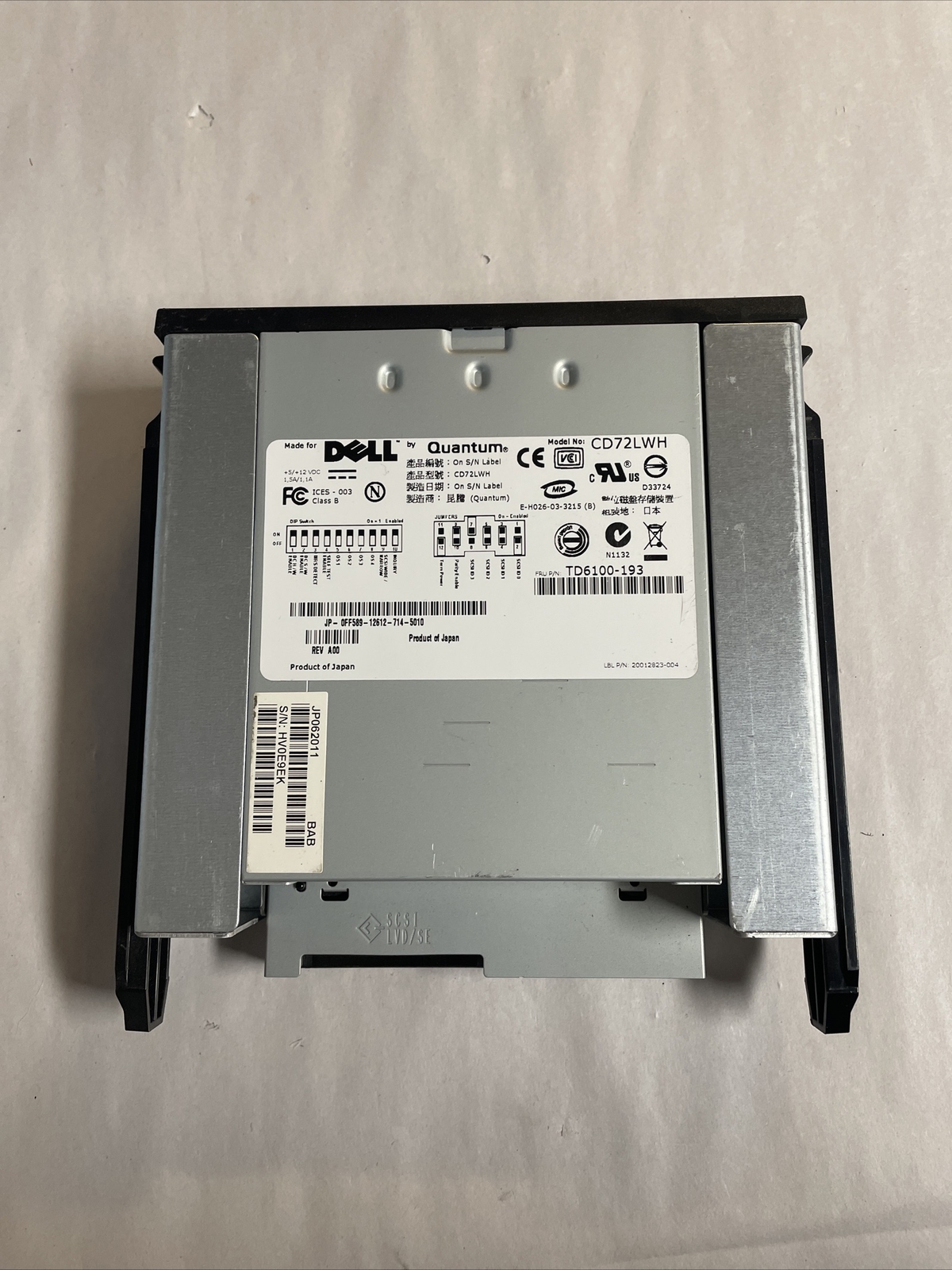 Dell Quantum CD72LWH DAT72 36/72GB 68-Pin SCSI Internal Tape Drive @MB120