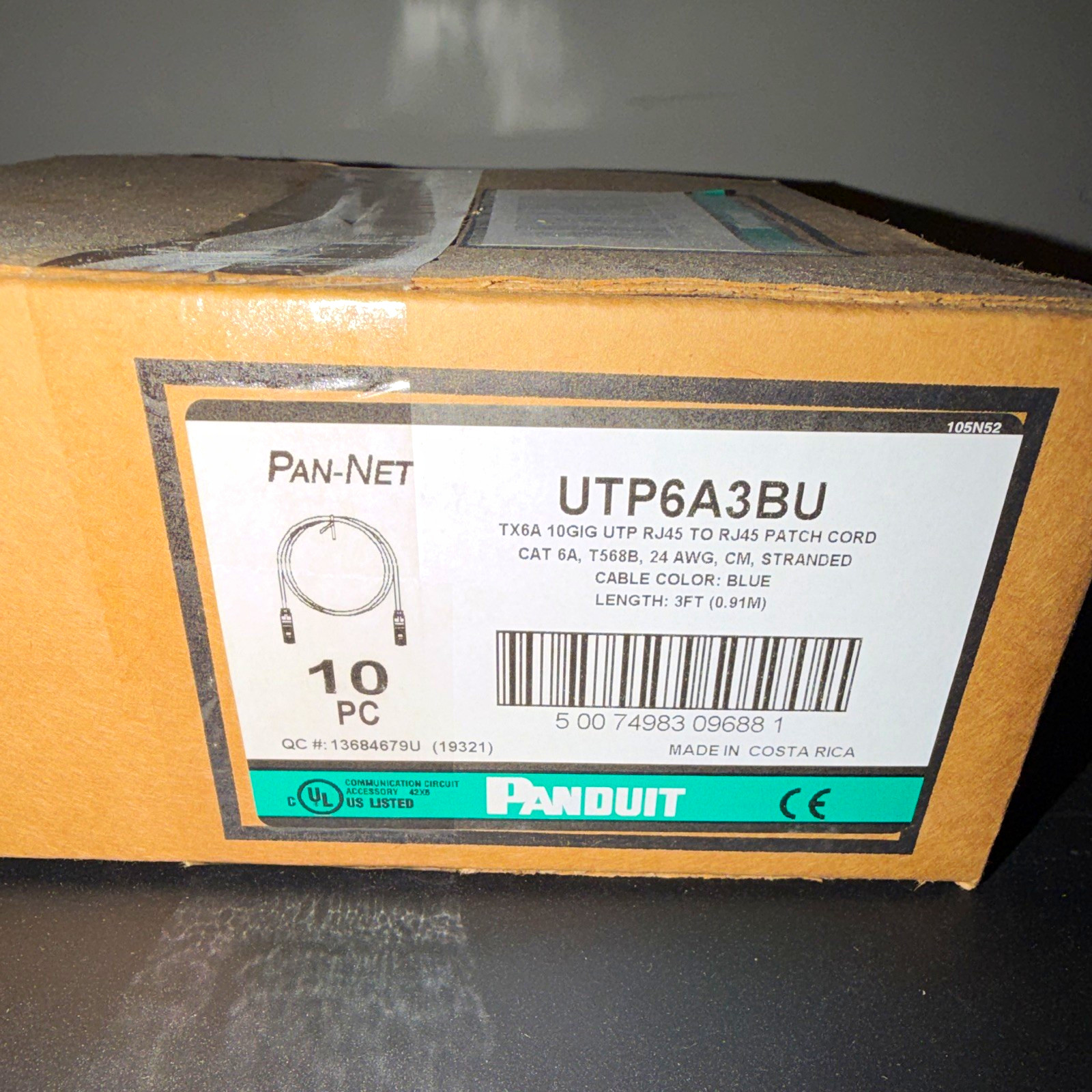 NEW Panduit UTP6A3BU Cat 6A RJ45 to RJ45 Stranded Patch Cord 3ft Blue