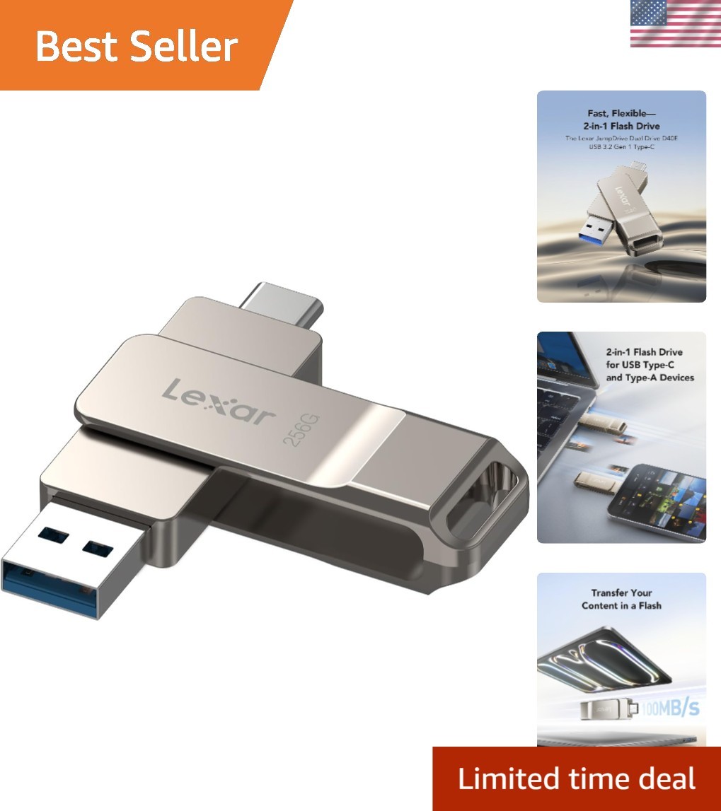 Elegant D40E 256GB Dual USB Type-C Jump Drive with Secure Metal Swivel Design