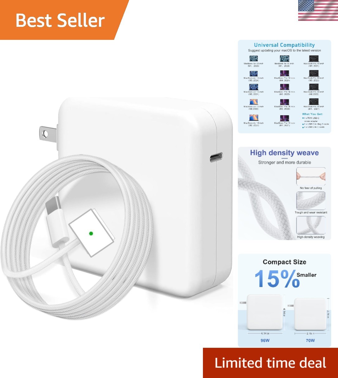 Universal 70W USB-C Charger for MacBook Air/Pro - Fast & Durable with Indicator