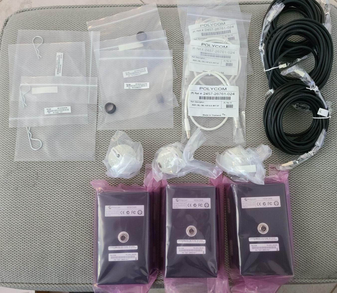 POLYCOM 2201-26932-001 HDX CMA CEILING MICROPHONE & VARIOUS CABLE/CONNECTIONS x3