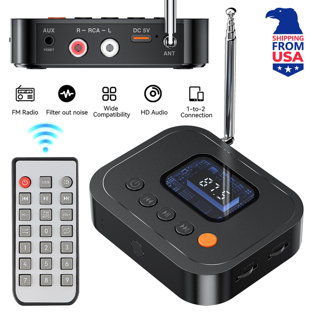 NFC Transmitter Receiver Wireless Audio HiFi Music Adapter AUX/RCA Bluetooth 6.0