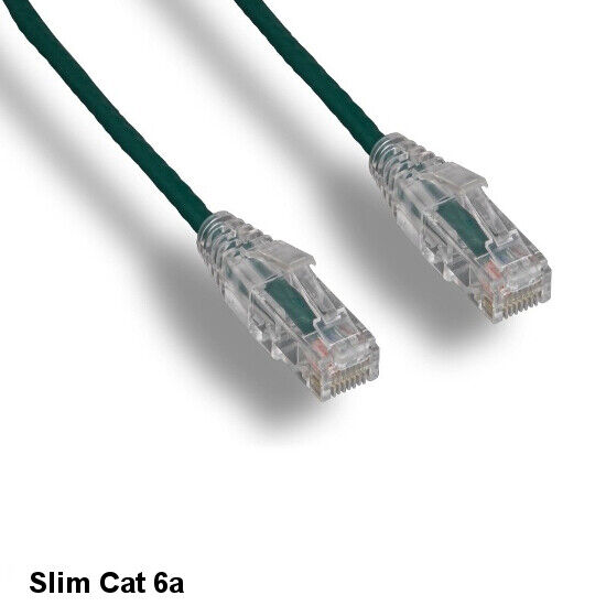 Kentek Green 15ft Ultra Slim Cat6A Patch Cable 28AWG UTP Snagless Ethernet RJ45