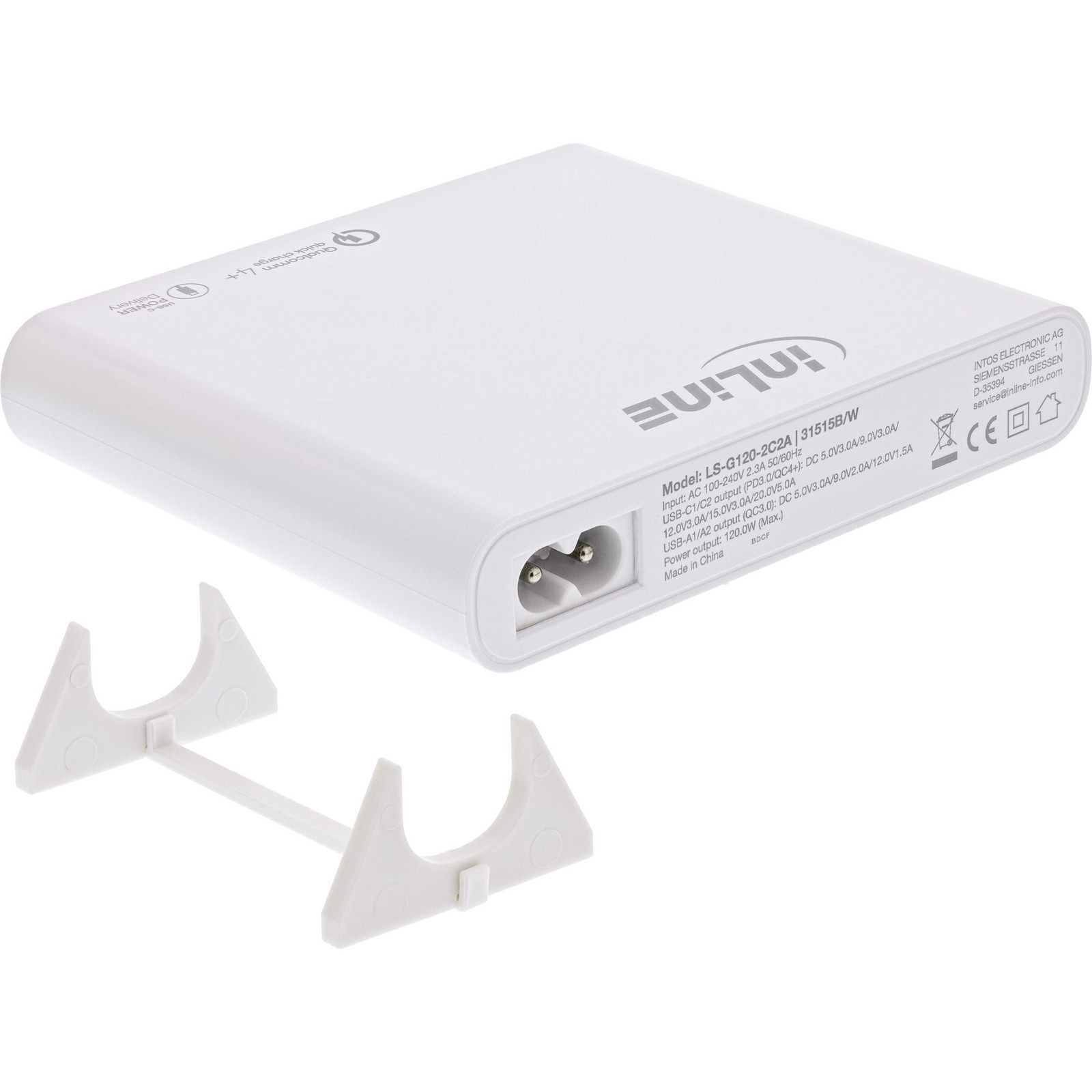 InLine USB GaN Power Supply 4 Port 2x USB-C + 2x USB-A 120W White 31515W