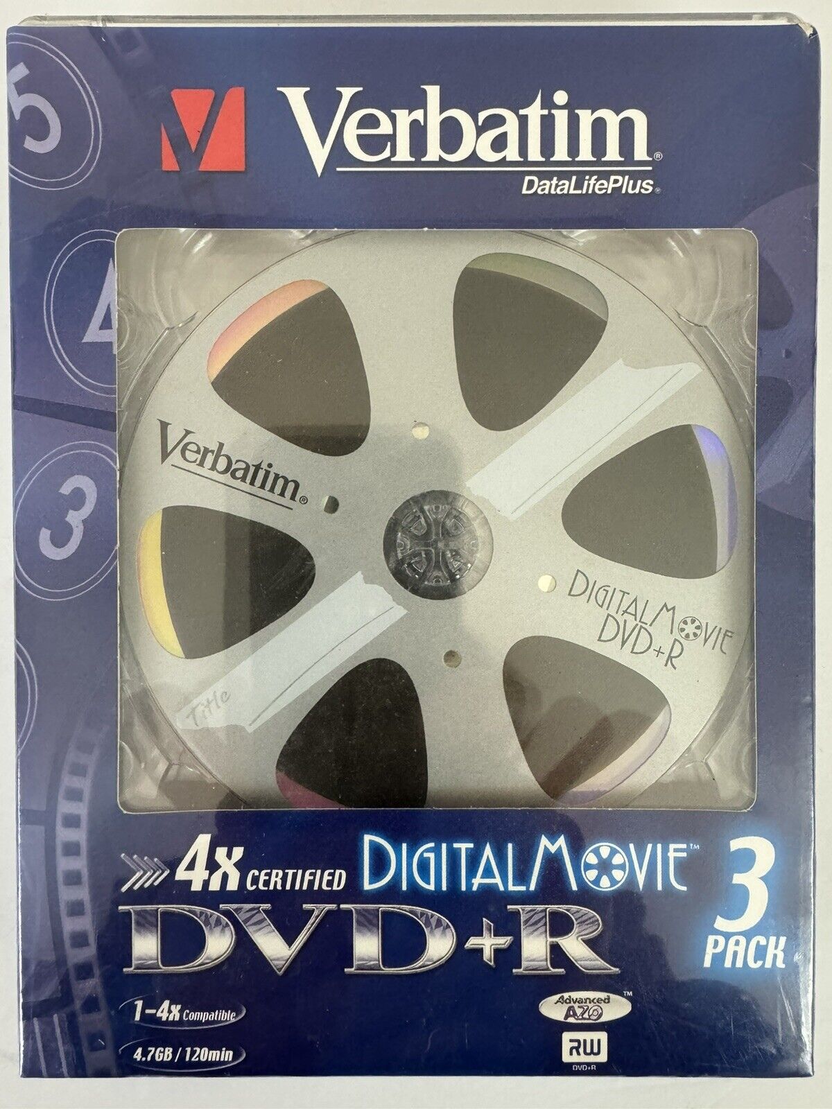 Verbatim Digital Movie DVD-R Discs Old Time Retro Film Reel Print 3pk