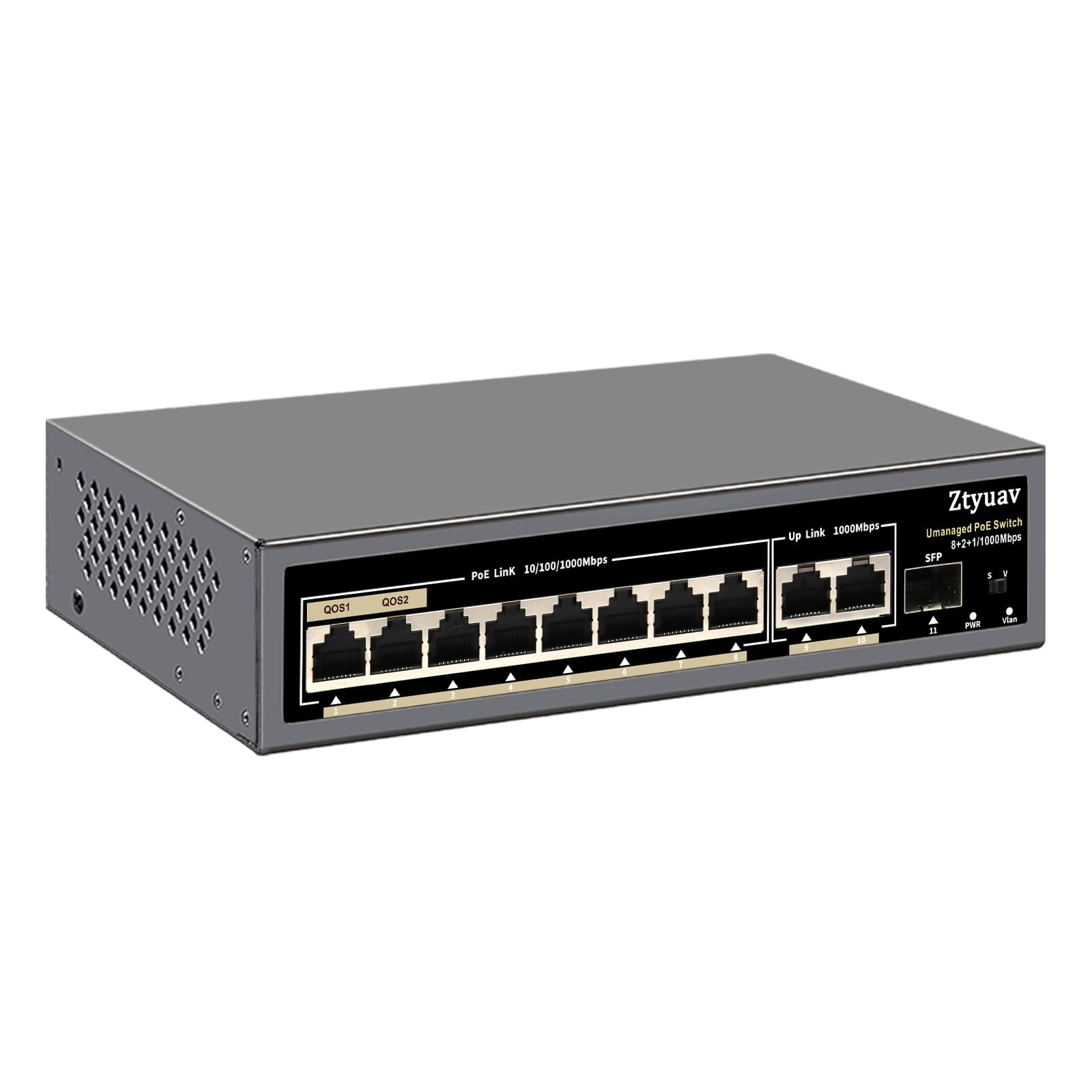 11Port Full Gigabit Unmanaged PoE Switch 8 PoE+ Ports 120W 2 Uplink 1 SFP