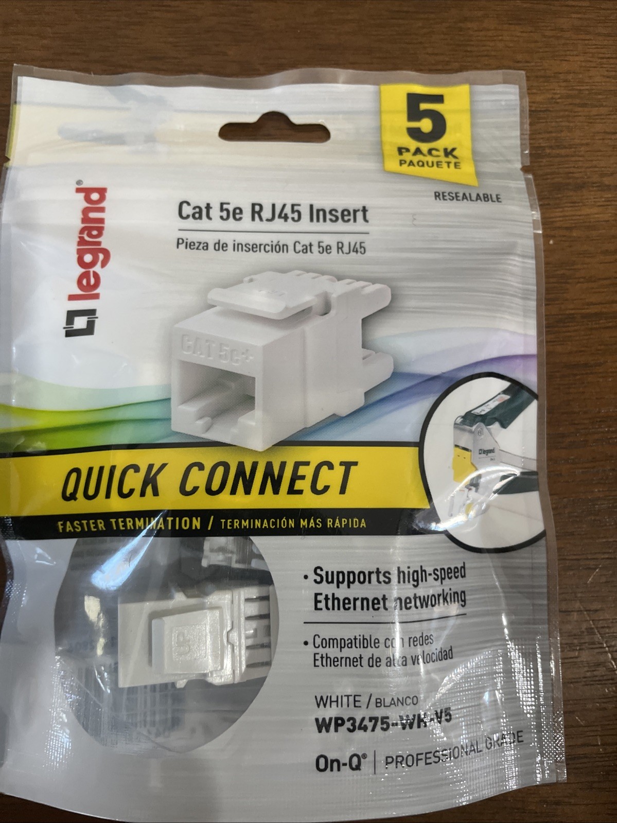 5-Pack Cat 5e RJ45 Insert, Quick Connect, White WP3475-WH-V5, Legrand On-Q {FF}