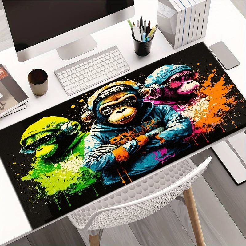 Vibrant Graffiti Monkey Tabletop Pad - Modern Large Gaming Mouse Pad with Tren