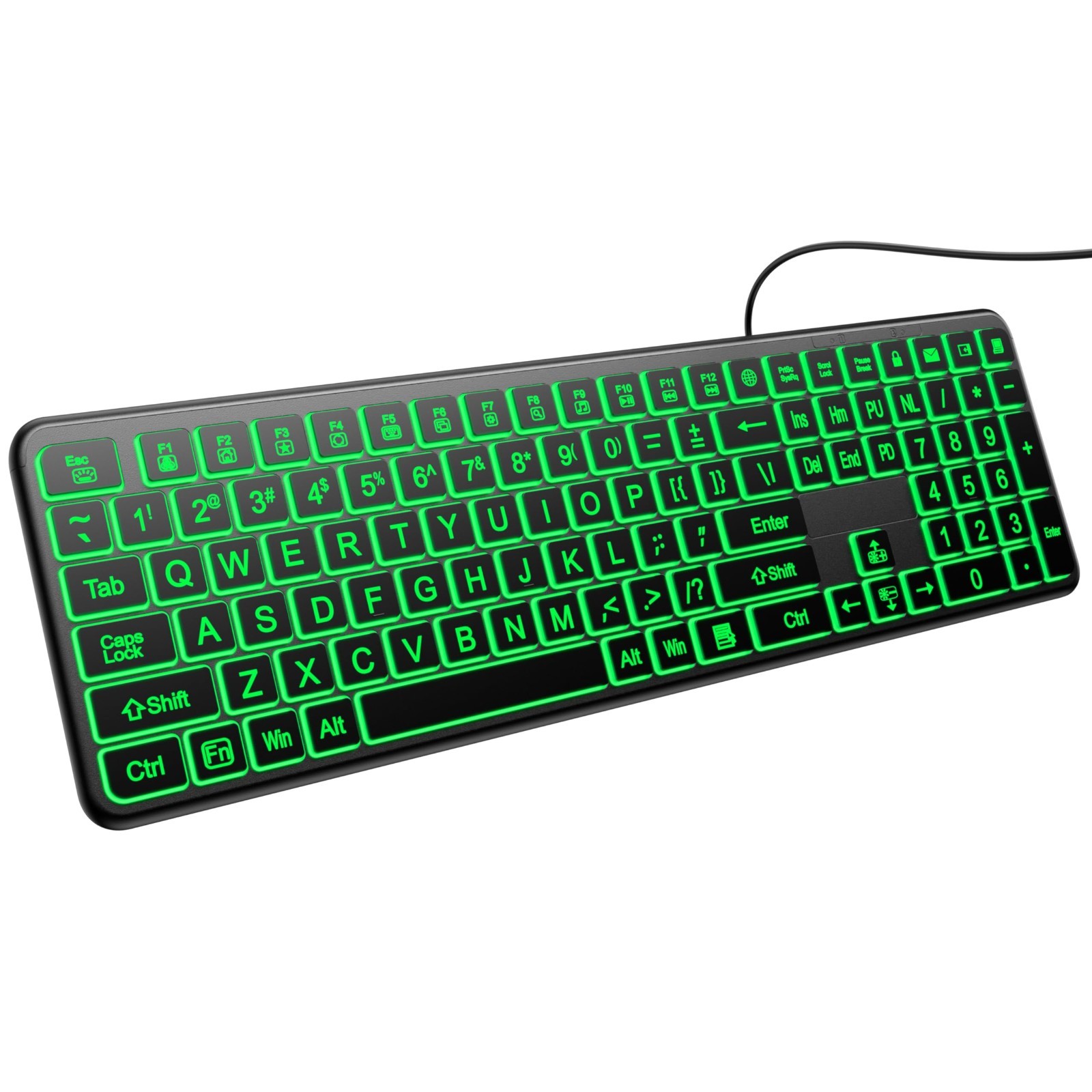 Large Print Light Up USB Wired Keyboard - Silent Typing, Ideal for Seniors
