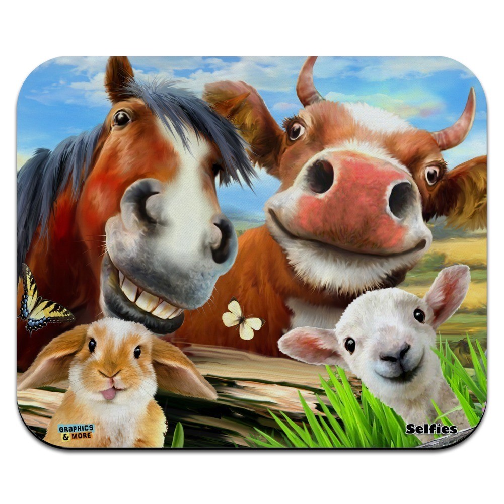 Funny Farm Selfie Cow Horse Rabbit Sheep Low Profile Thin Mouse Pad Mousepad