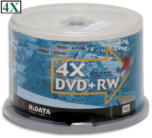 50-Pak Ritek/RIDATA 4X Logo-top DVD+RW Media in Cakebox