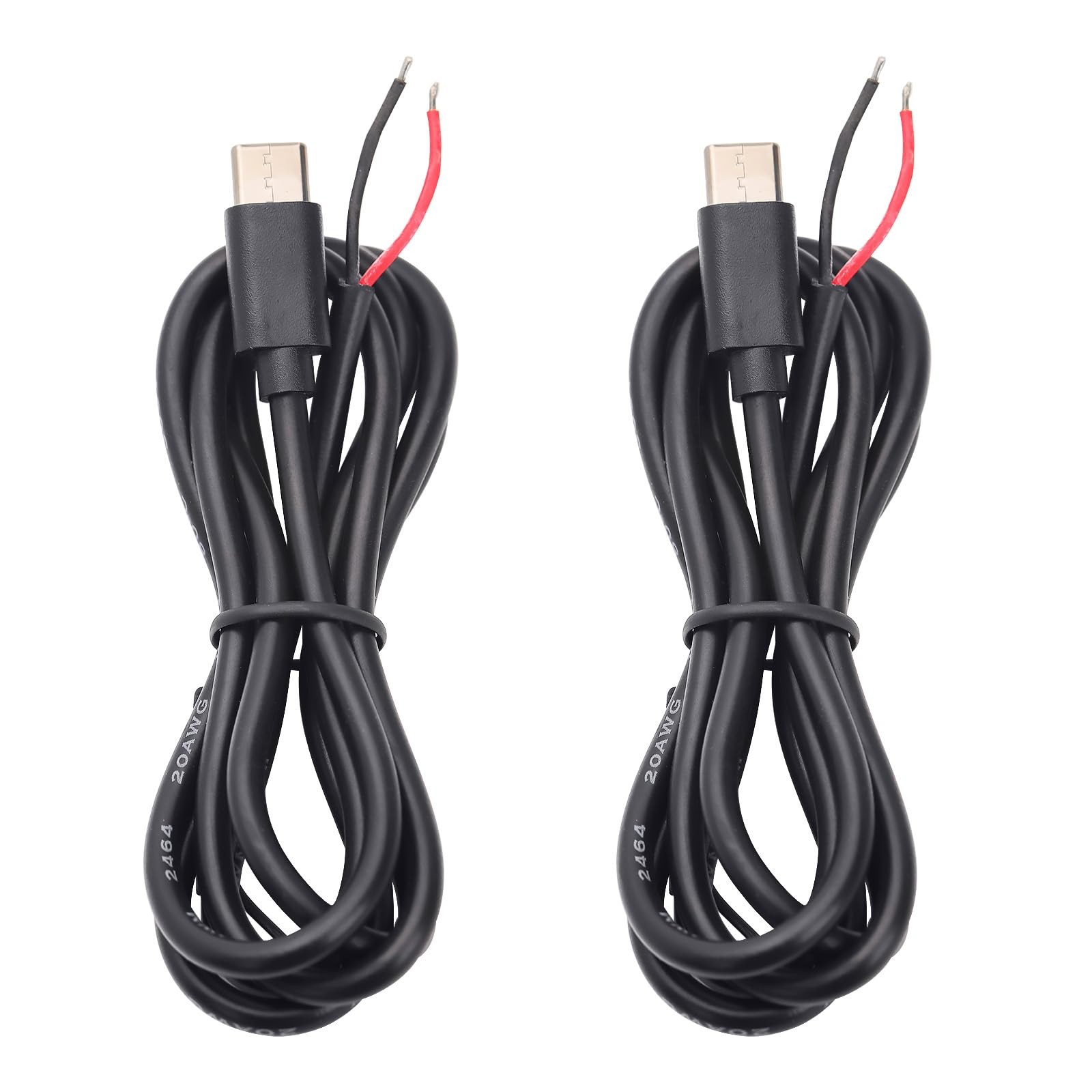 Jienk 2PCS 3FT 20AWG 3A 5V USB Type-C Male 2 Core Pigtail Cable 1M