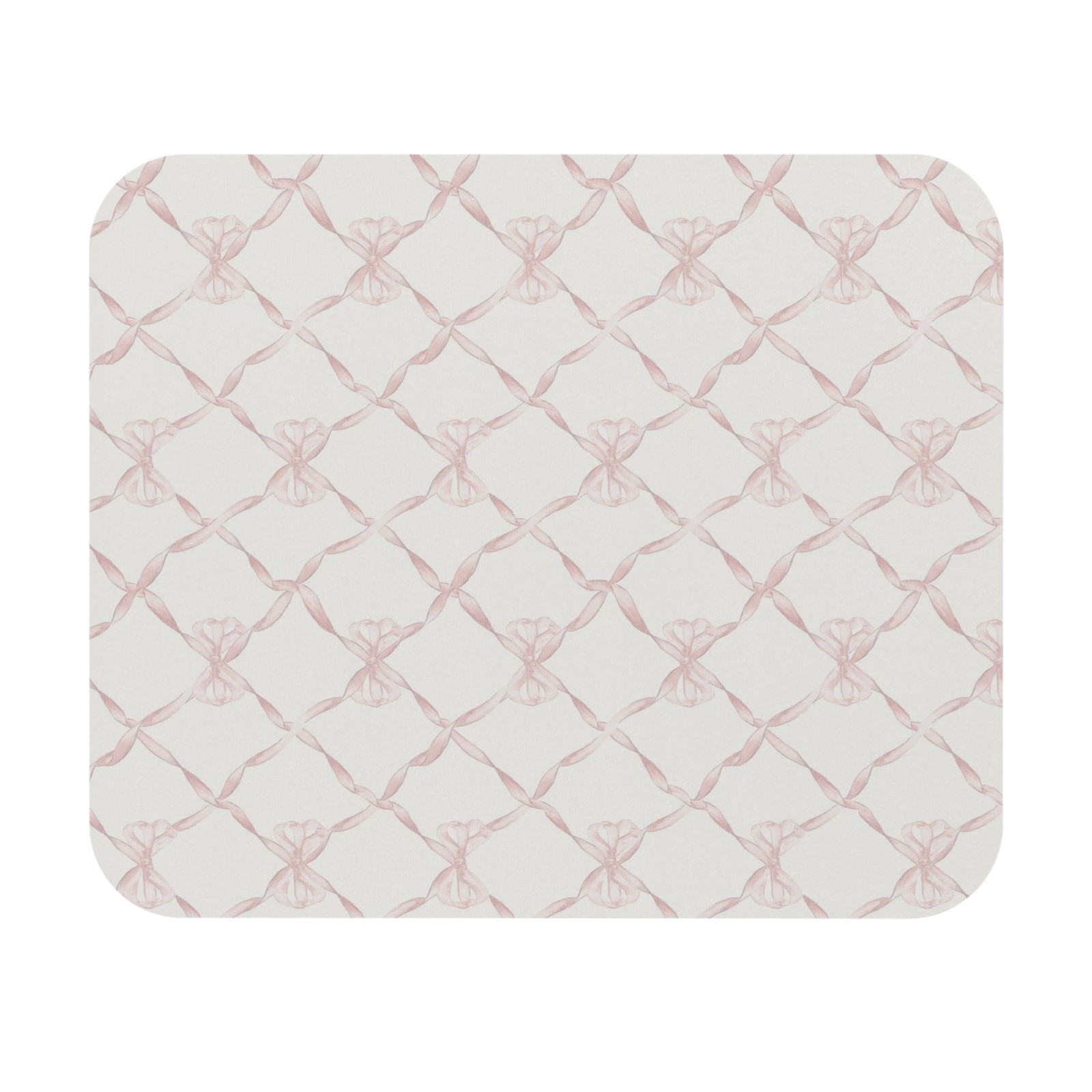 Pink Ribbon Lattice Mouse Pad | Floral Bow Pattern