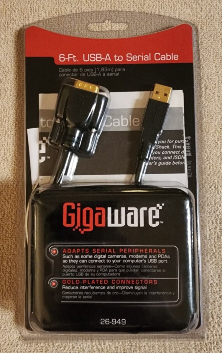 Gigaware USB-A to Serial DB9 9-pin Connector 6 foot Cable Radio Shack NEW Sealed