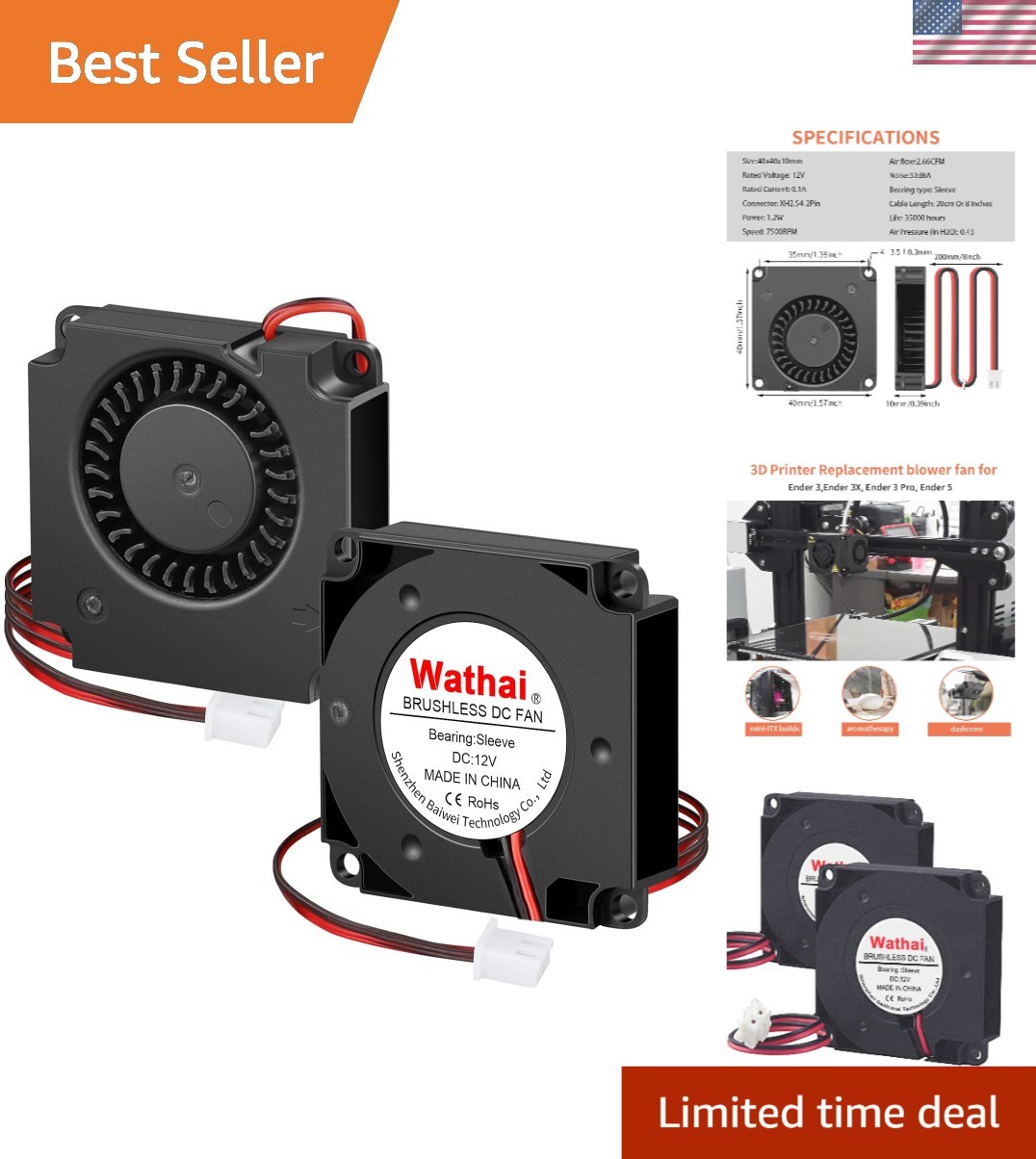 Silent 40mm 12V Blower Fan - 2pcs Compact Cooling Solution for DIY Projects