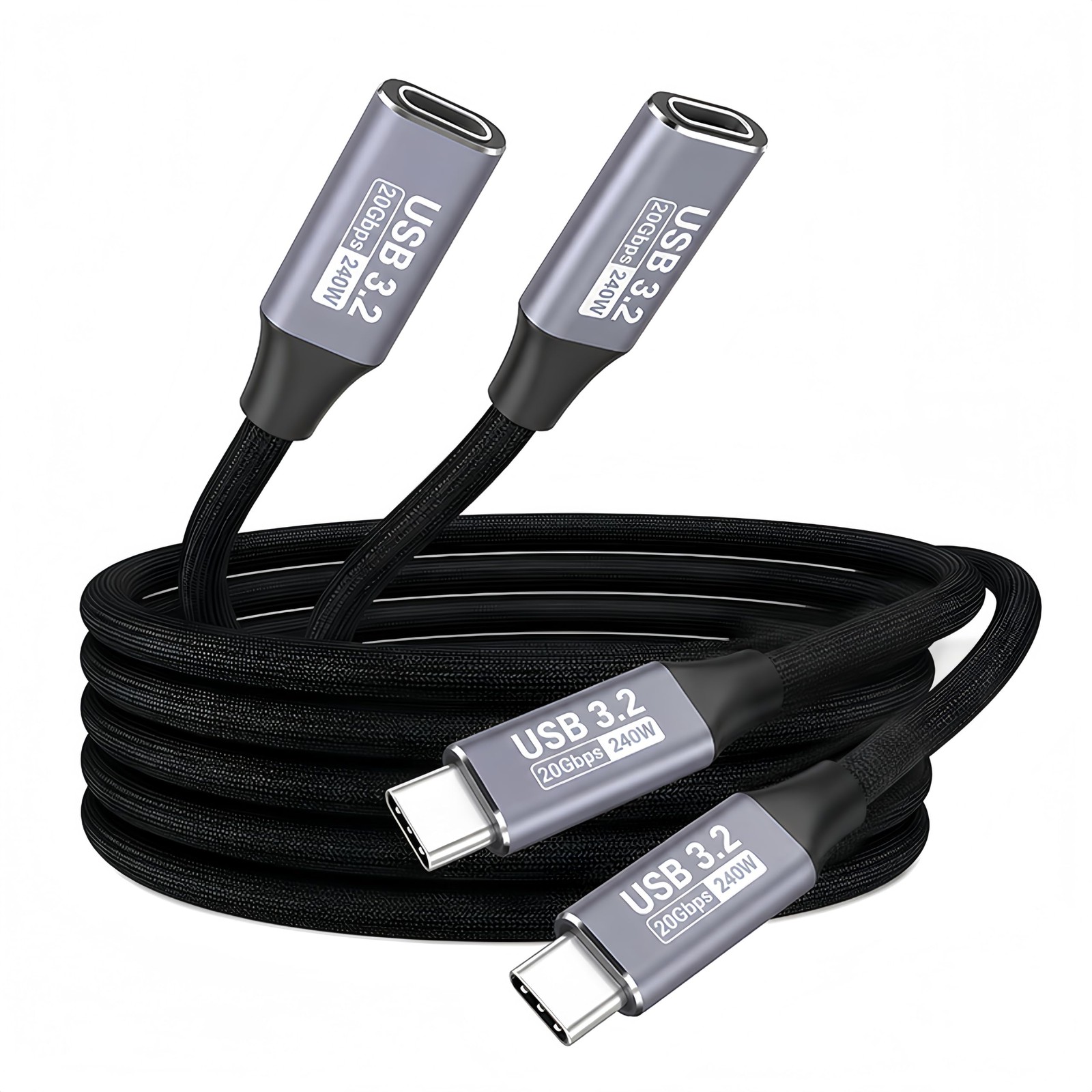 basecolors 2 Pack USB C Extension 3.3Ft/1M（2Pack）, Black With Gray Connectors