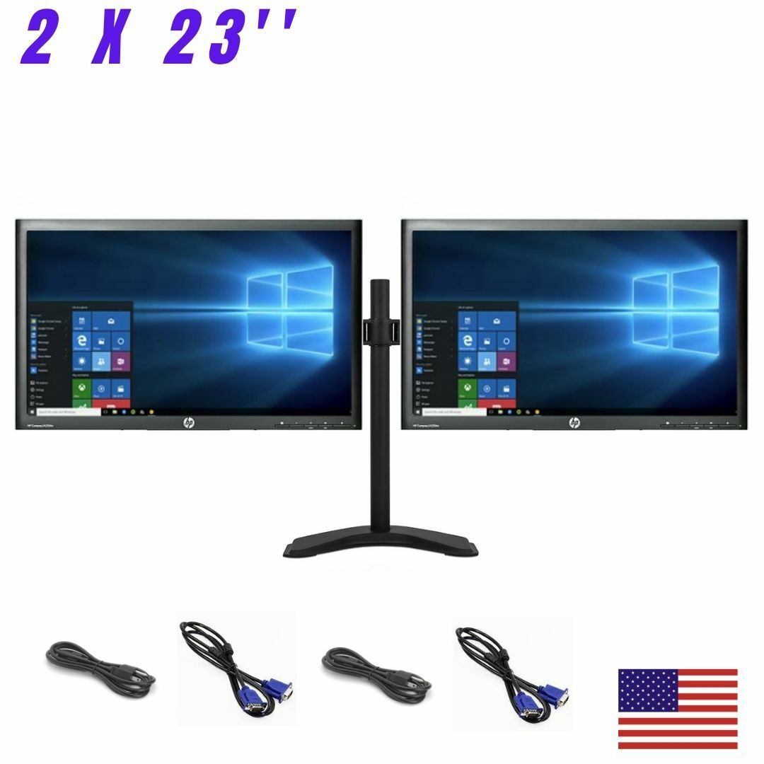 Dual Matching HP Compaq 23inch Backlit LA2306 LCD Monitors + Dual Stand +Cables