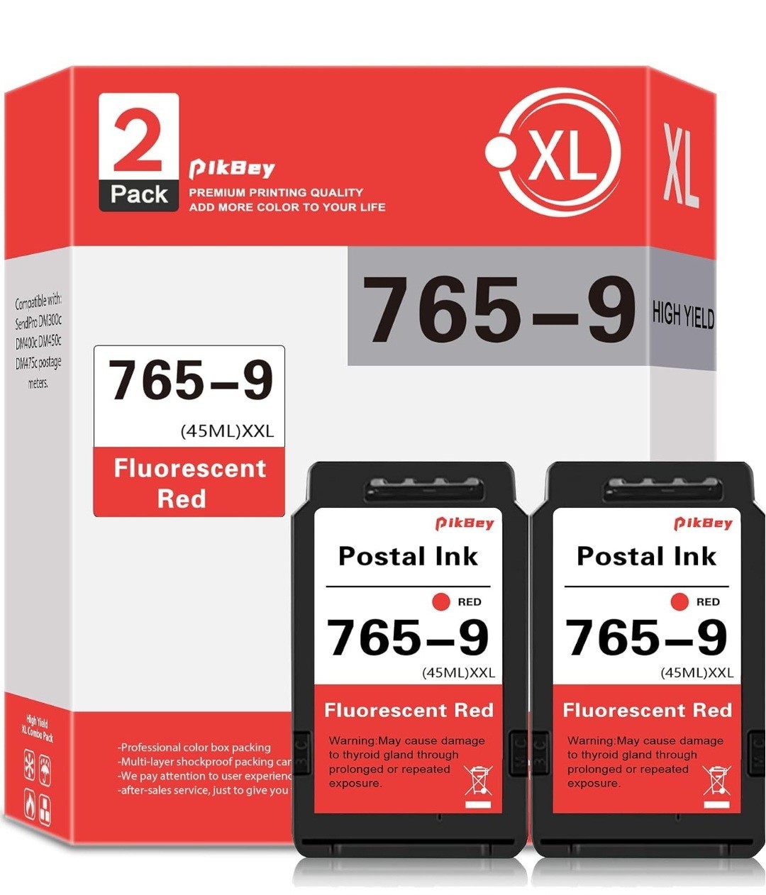 765-9 Red Ink Cartridge 2 Pack for Pitney Bowes SendPro DM300c DM400c DM450c...
