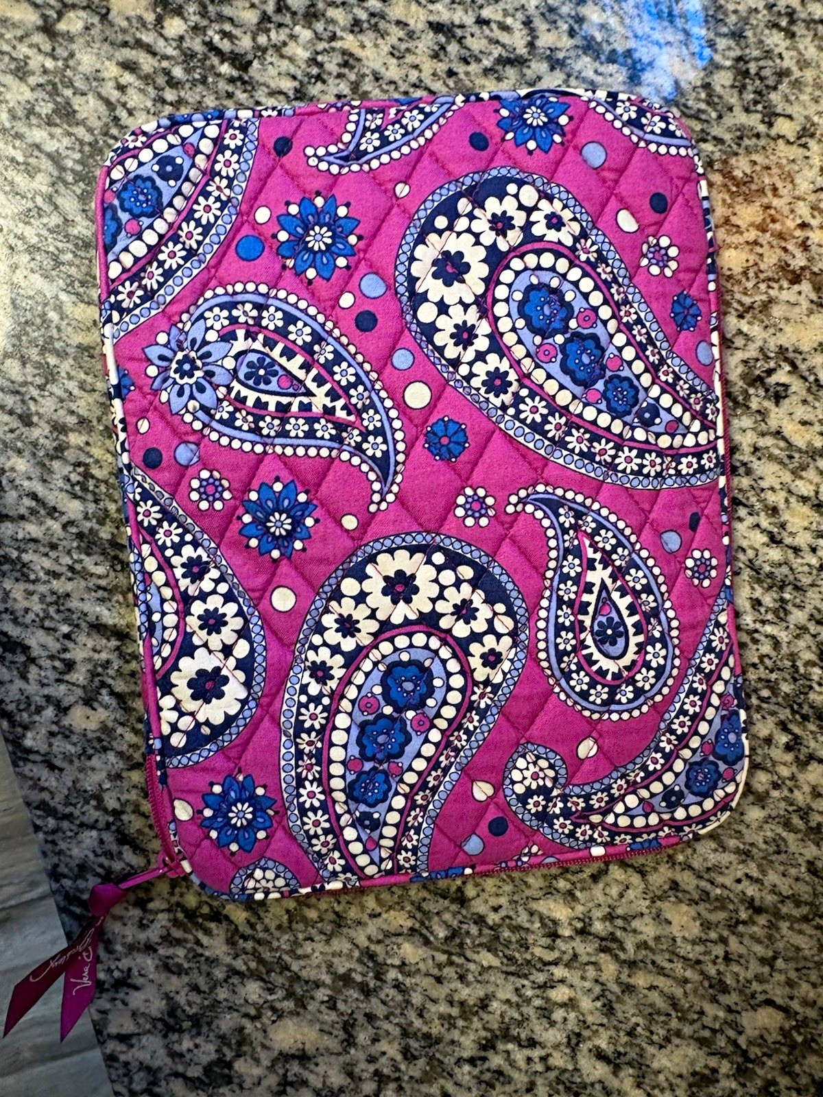 Vera Bradley Quilted Padded Zippered Tablet Sleeve/Pouch Cotton Pink Paisley
