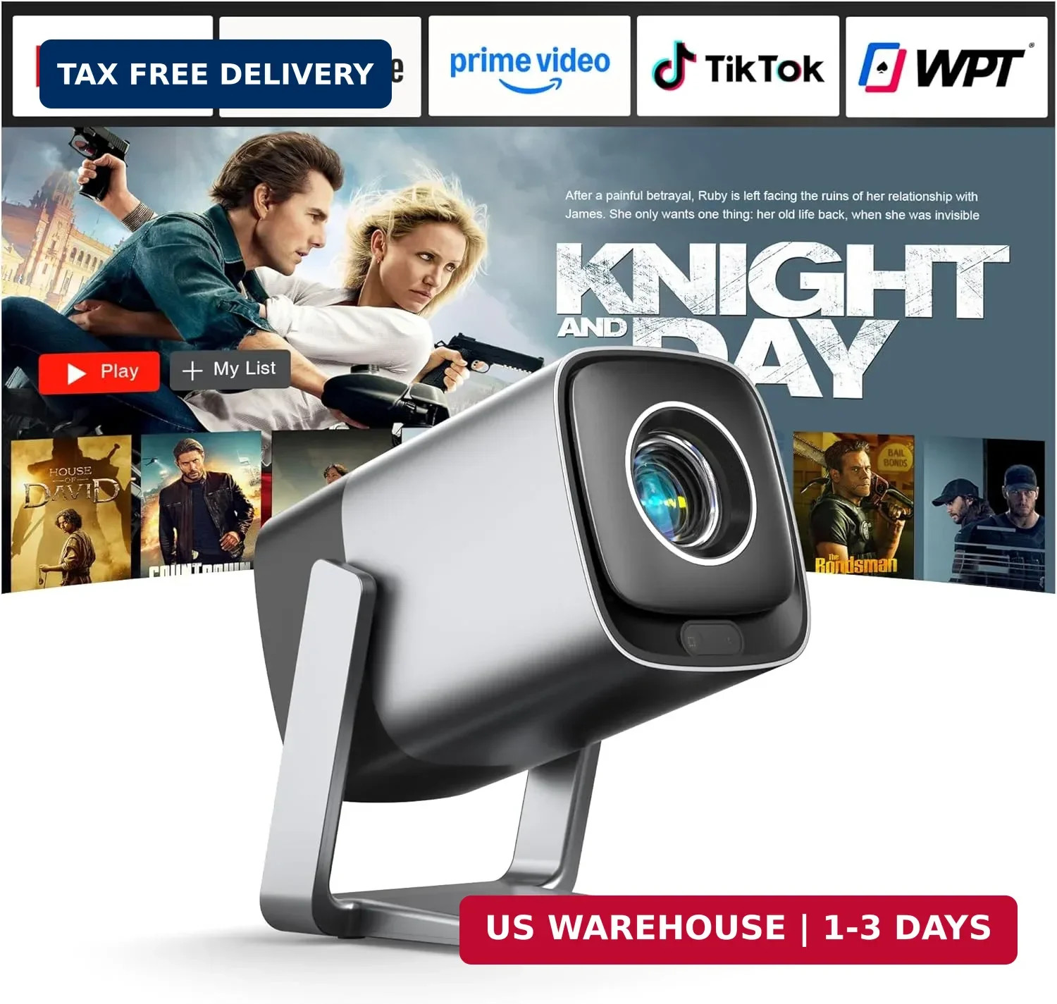 [Compatible with Netflix & TOF Real-time Focus] Mini Projector with WiFi and Blu