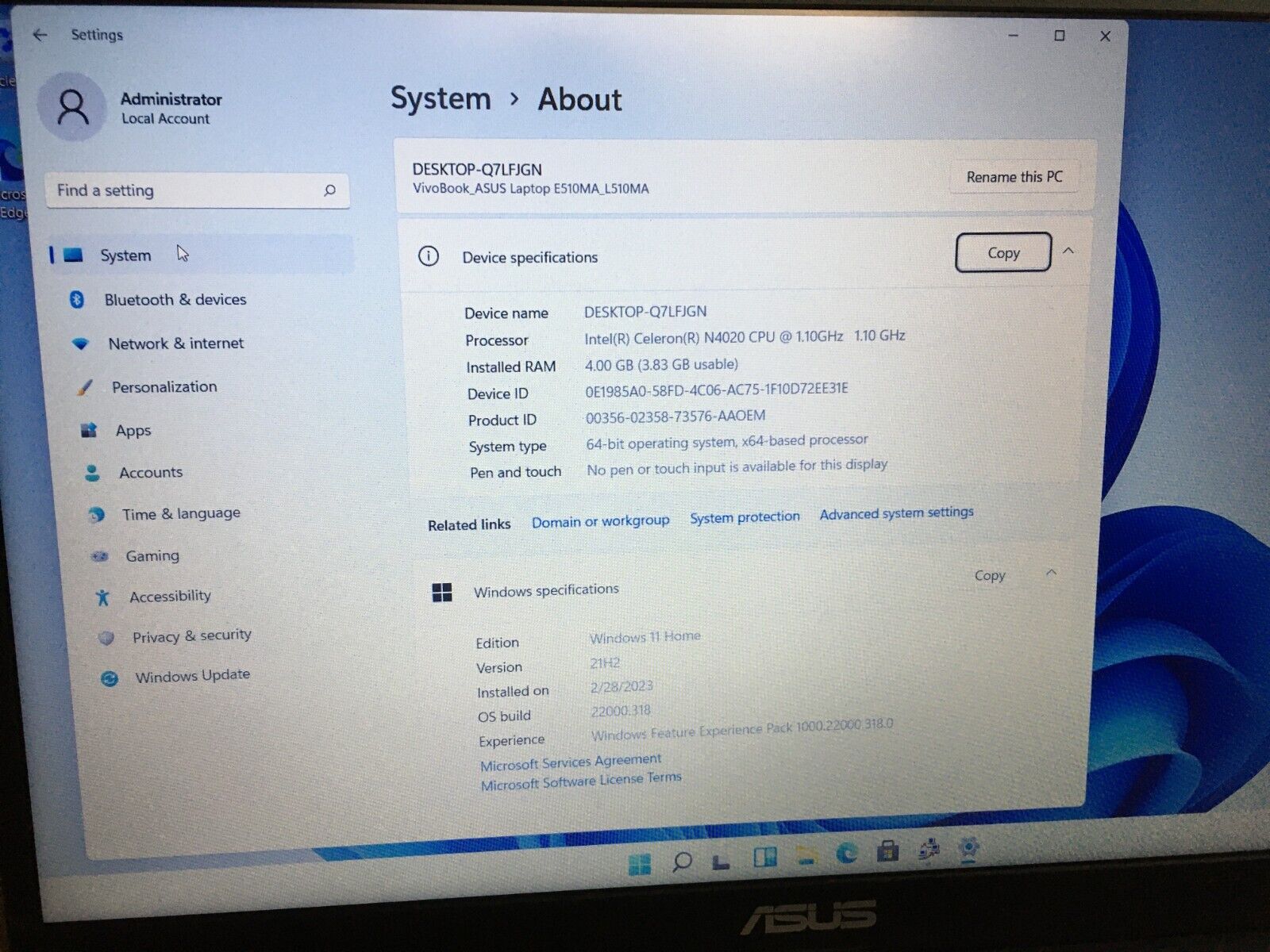 Asus VivoBook L510MA Laptop 15