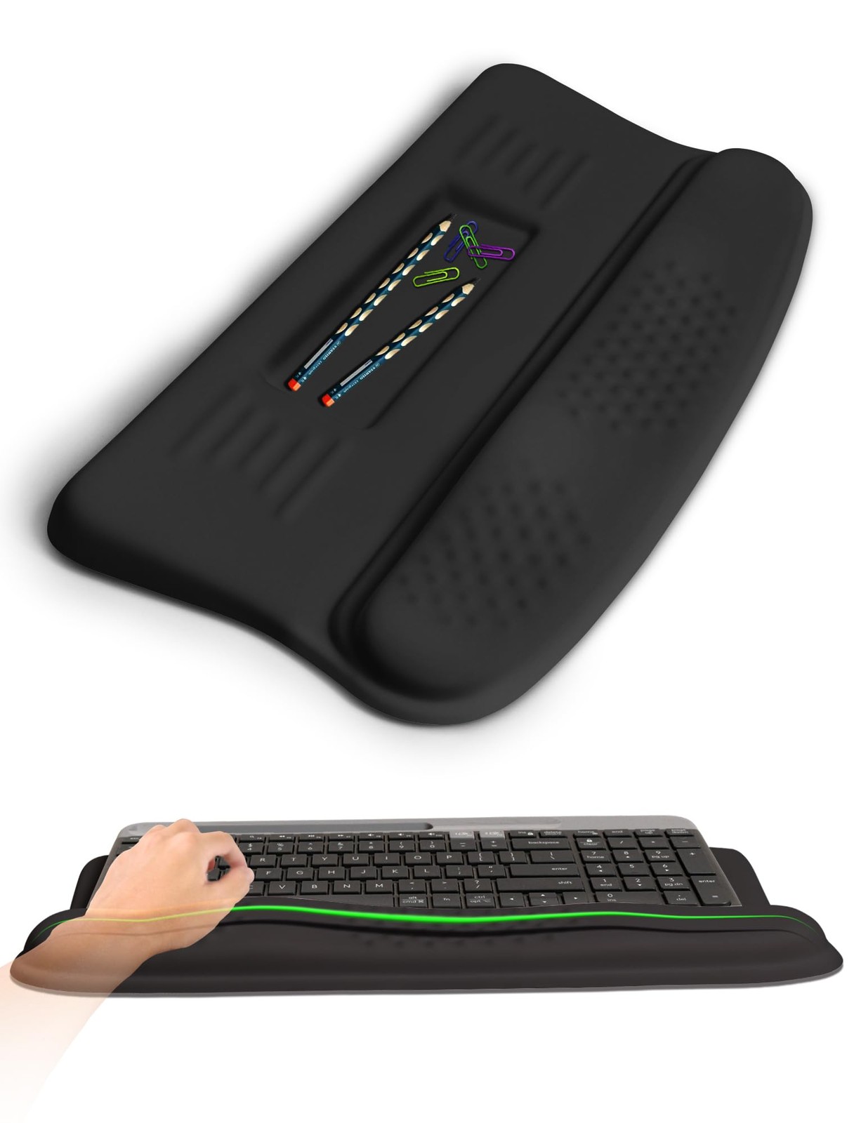 Ergonomic Wave Wrist Rest Keyboard Stand Cushioned Memory Foam Palm Black