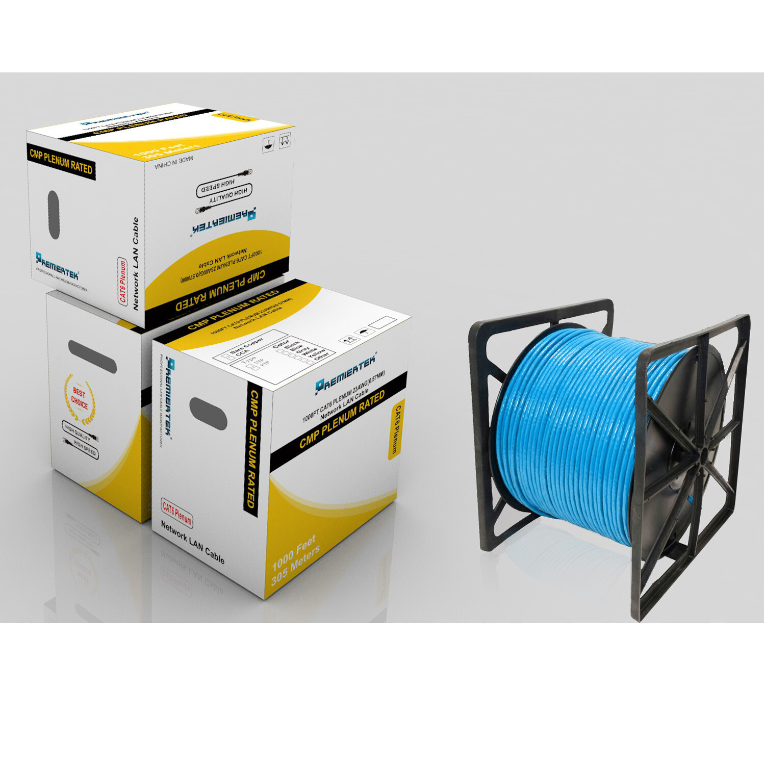 1000ft Cat6 Copper Plenum CMP Fluke Pass 550Mhz UTP Ethernet LAN Cable RIM Blue 
