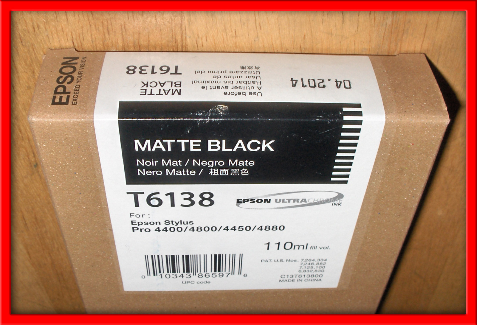 09-2017 NIB 110ML GENUINE EPSON T6138 MATTE BLACK INK STYLUS 4400 4800 4450 4880