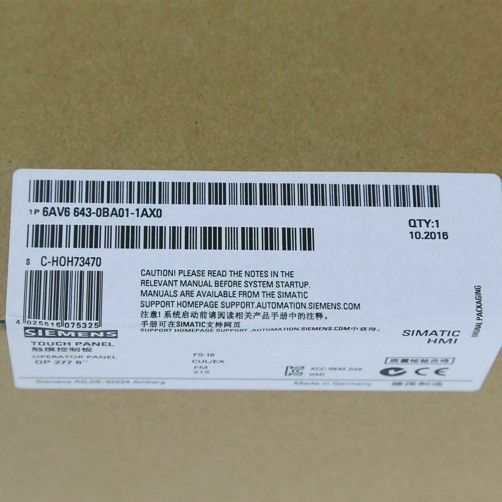 1PC New Siemens 6AV6 643-0BA01-1AX0 Touch Panel Expedited Shipping