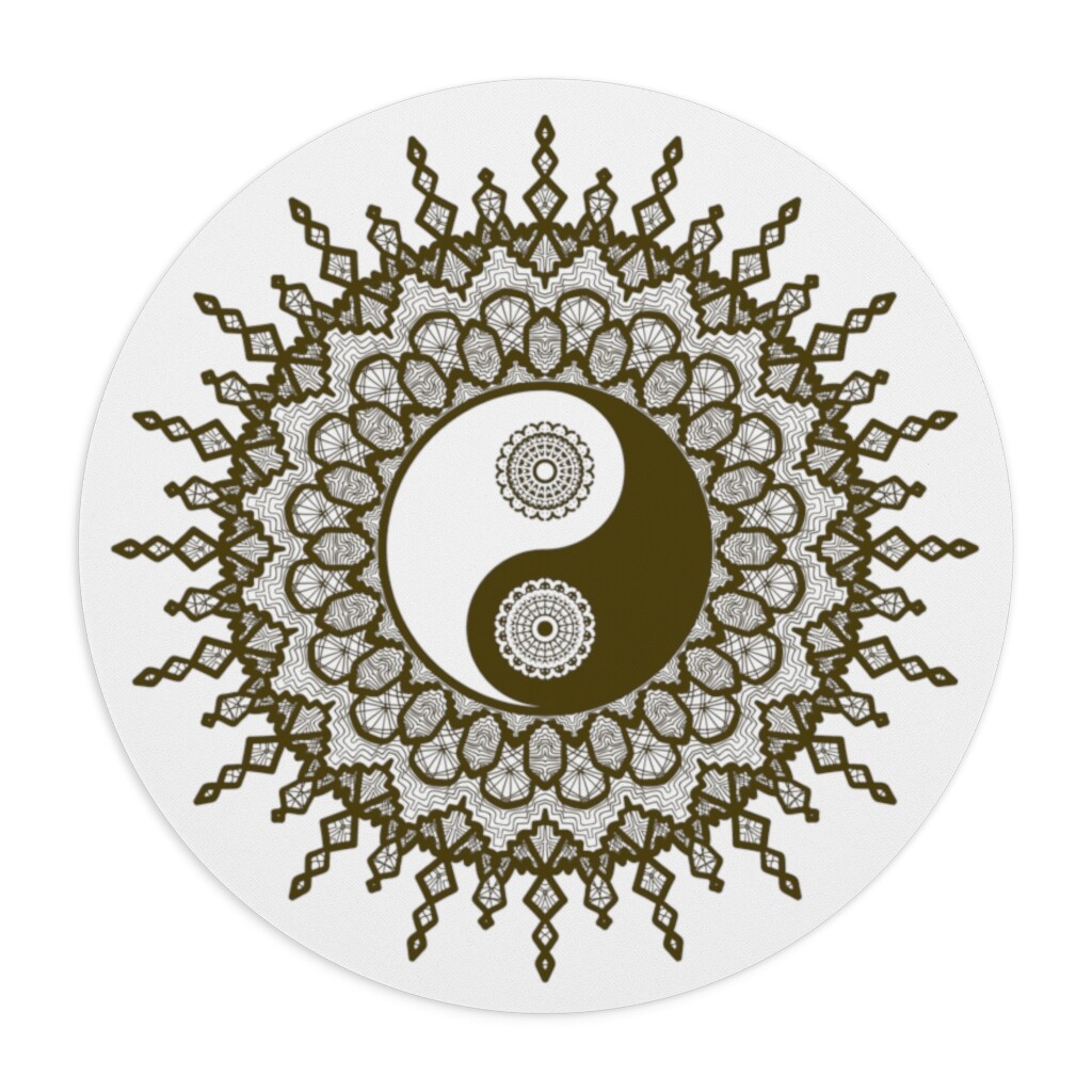 Mouse Pad w/ Yin & Yang Energy Balance Qui Life Force Symbol 8" Round Non Slip