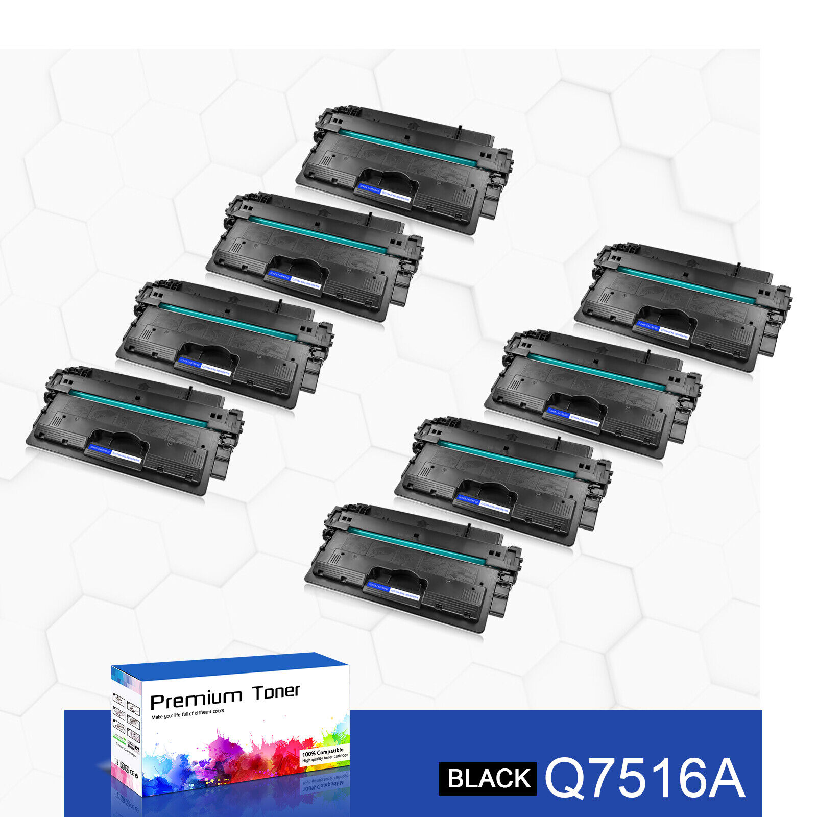 8PK Black Toner Cartridge Q7516A Compatible with HP LaserJet 5200 5200dtn 5200tn