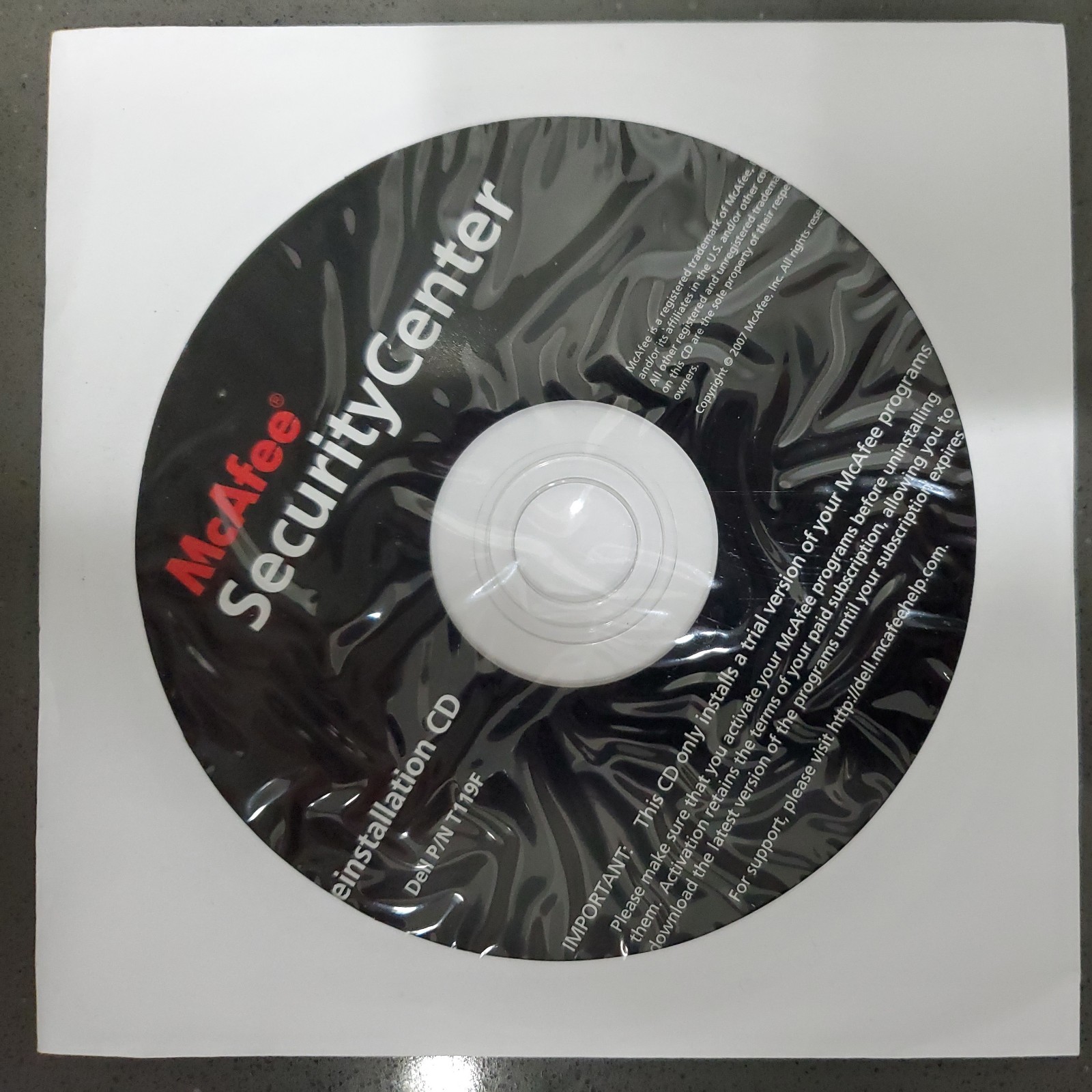 McAfee Security Center Reinstallation CD