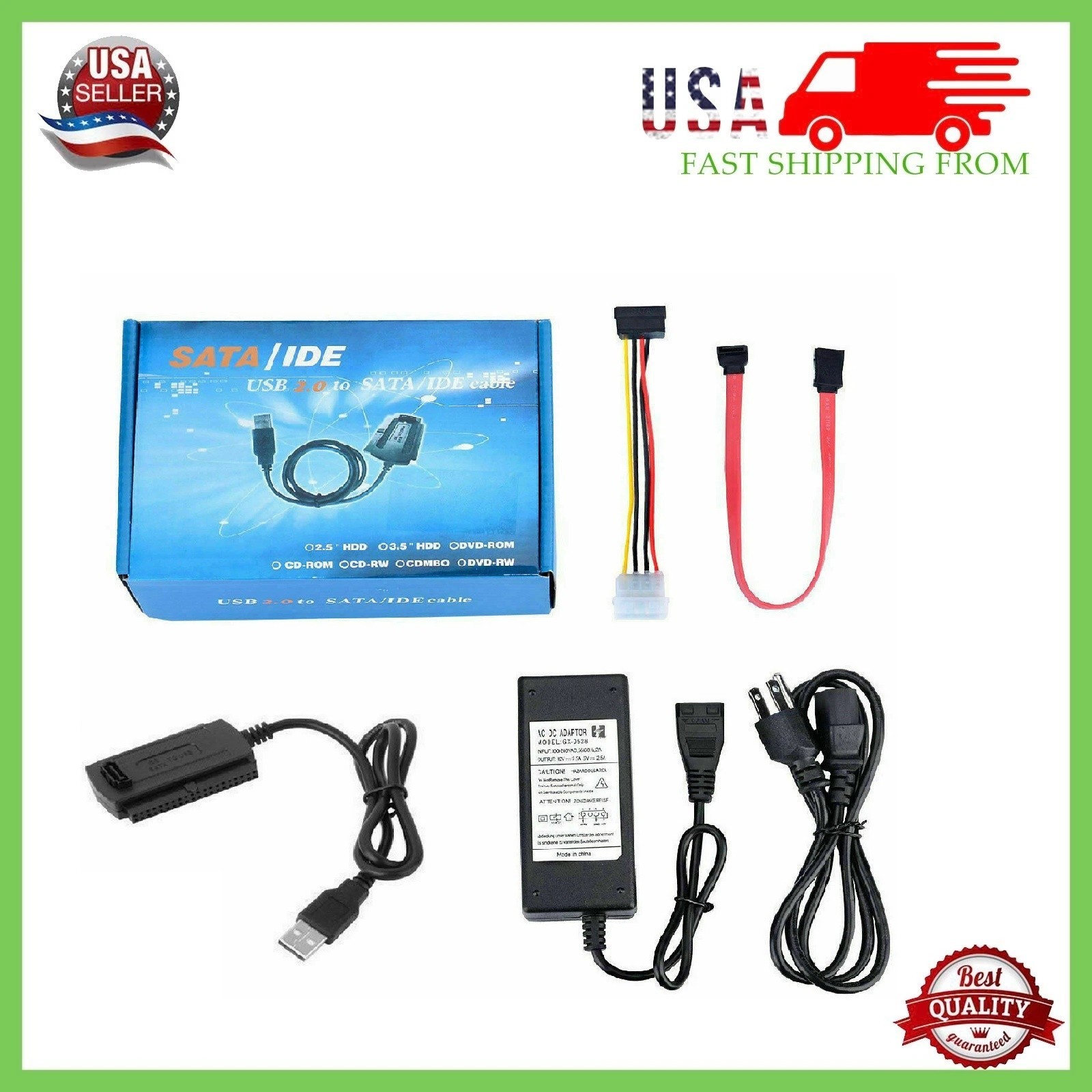 USB 2.0 to SATA PATA IDE 2.5" 3.5" HDD SSD Hard Drive Adapter Transfer Cable Kit
