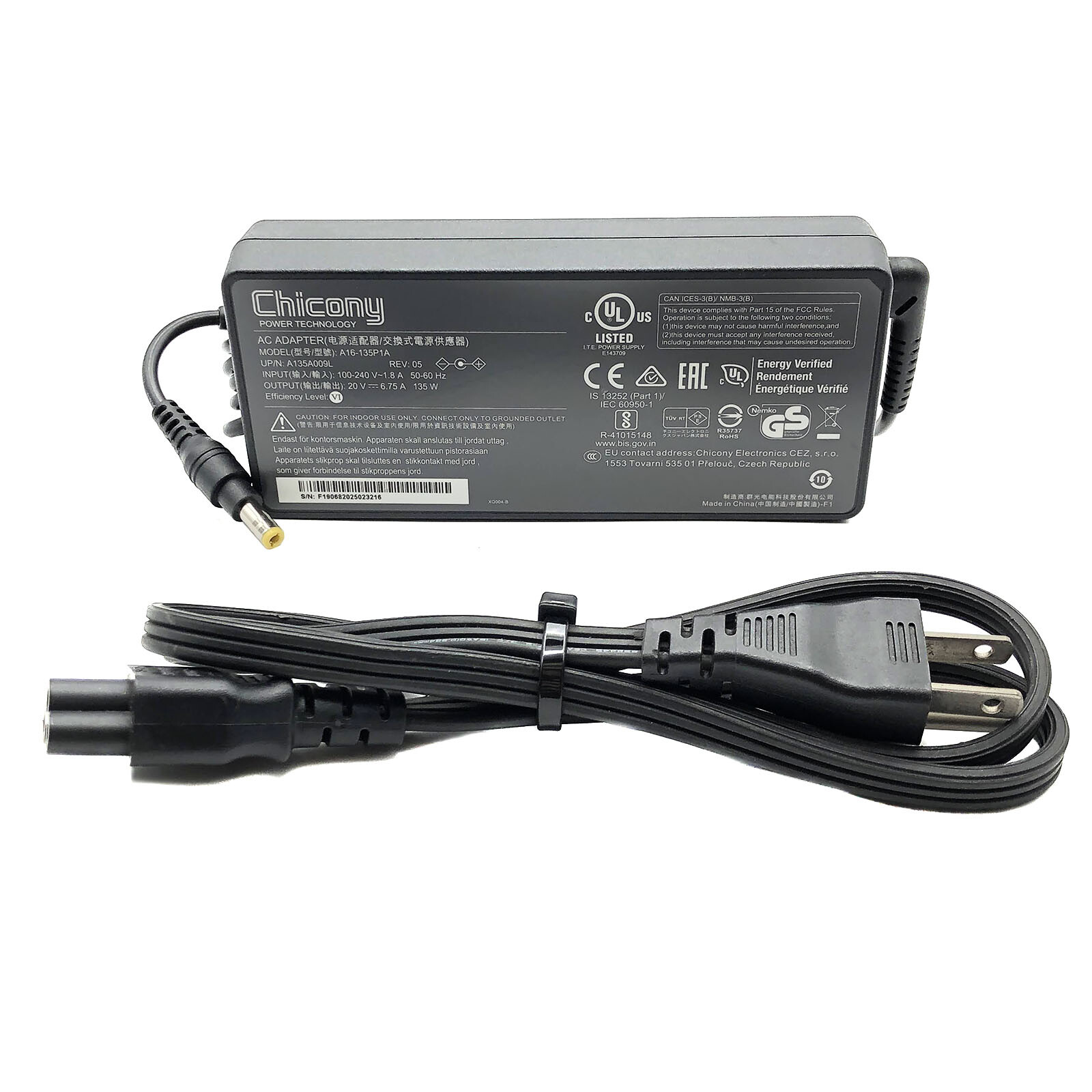 Original AC Power Adapter 135W for Kensington SD4900P Docking Station