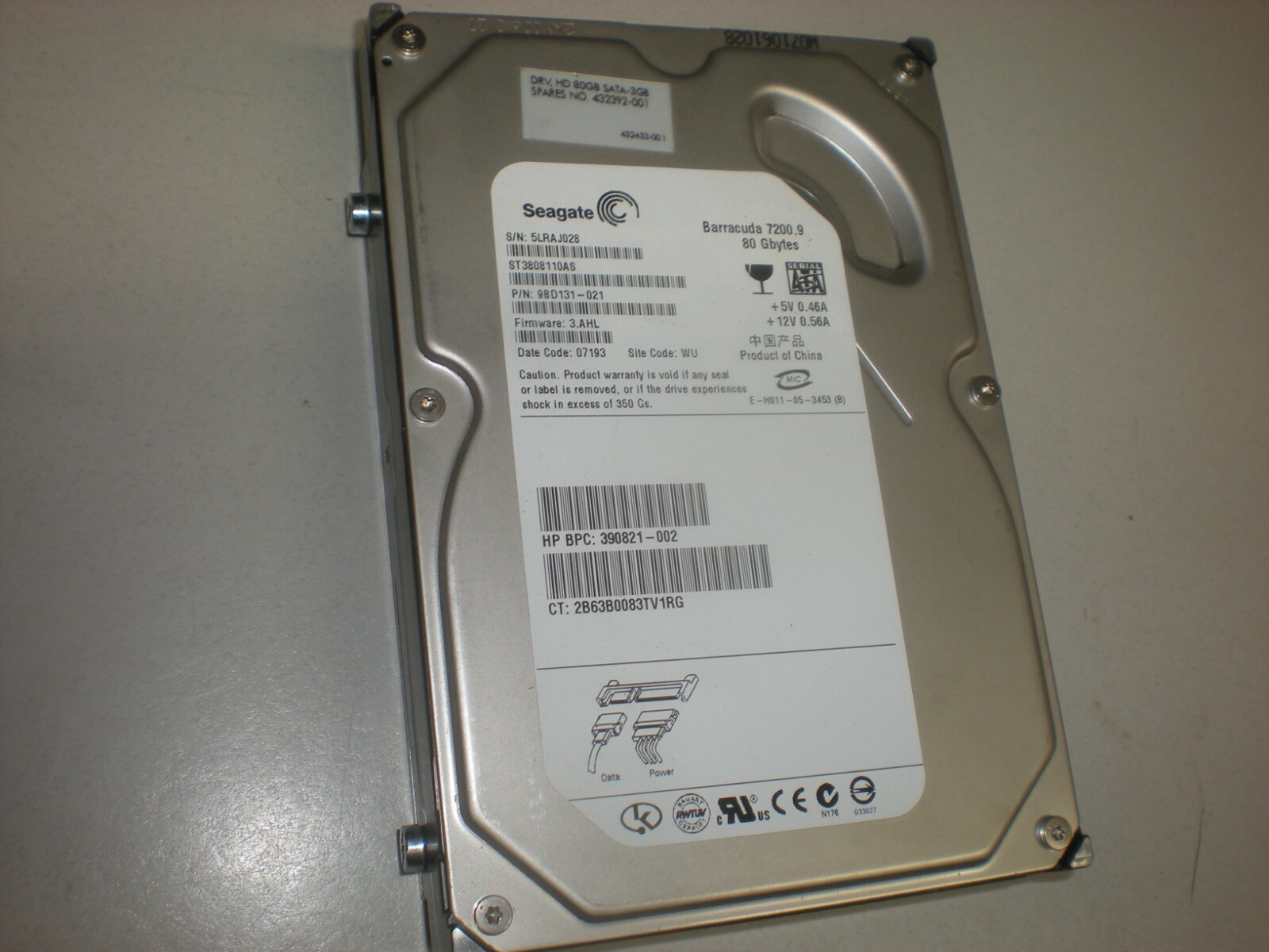Seagate 9BD131-021 Hard Drive - 80 Gbytes - 60 Gbytes Currently Free - Tests OK