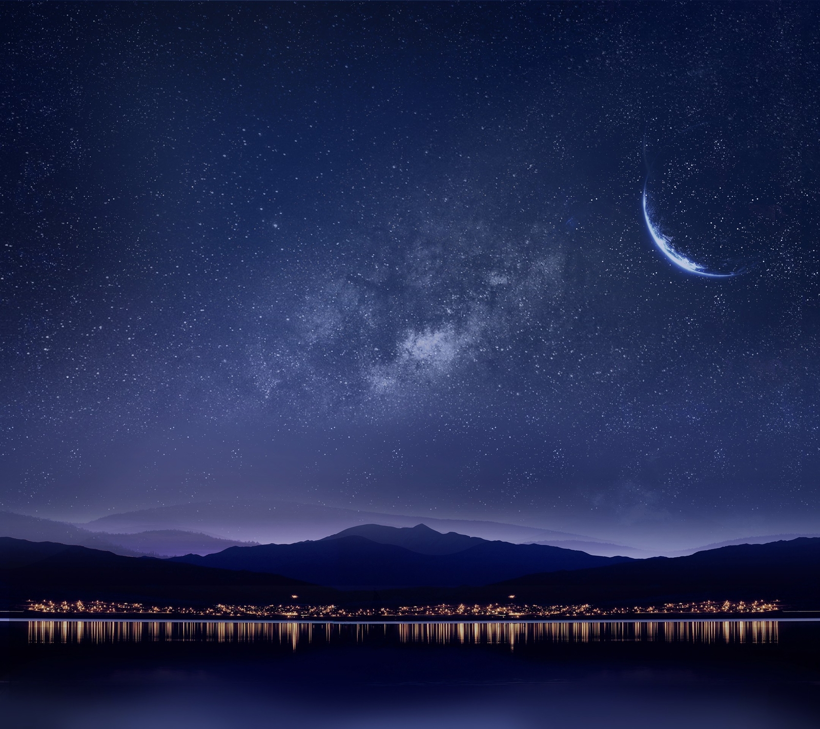 Landscape night sky reflection stars city lights Custom Gaming Mat Desk