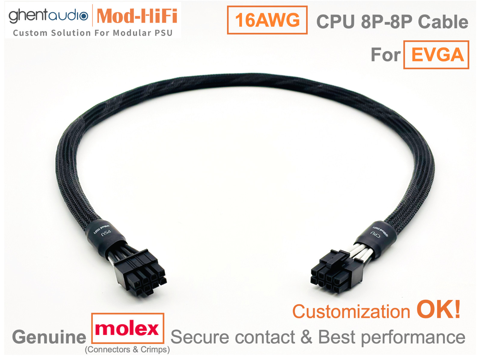 ⚡️UPgrading-16AWG CPU 8P Cable for EVGA G2 G3 G5 G+ P2 P3 P5 P+ T2-📏70cm/27inch